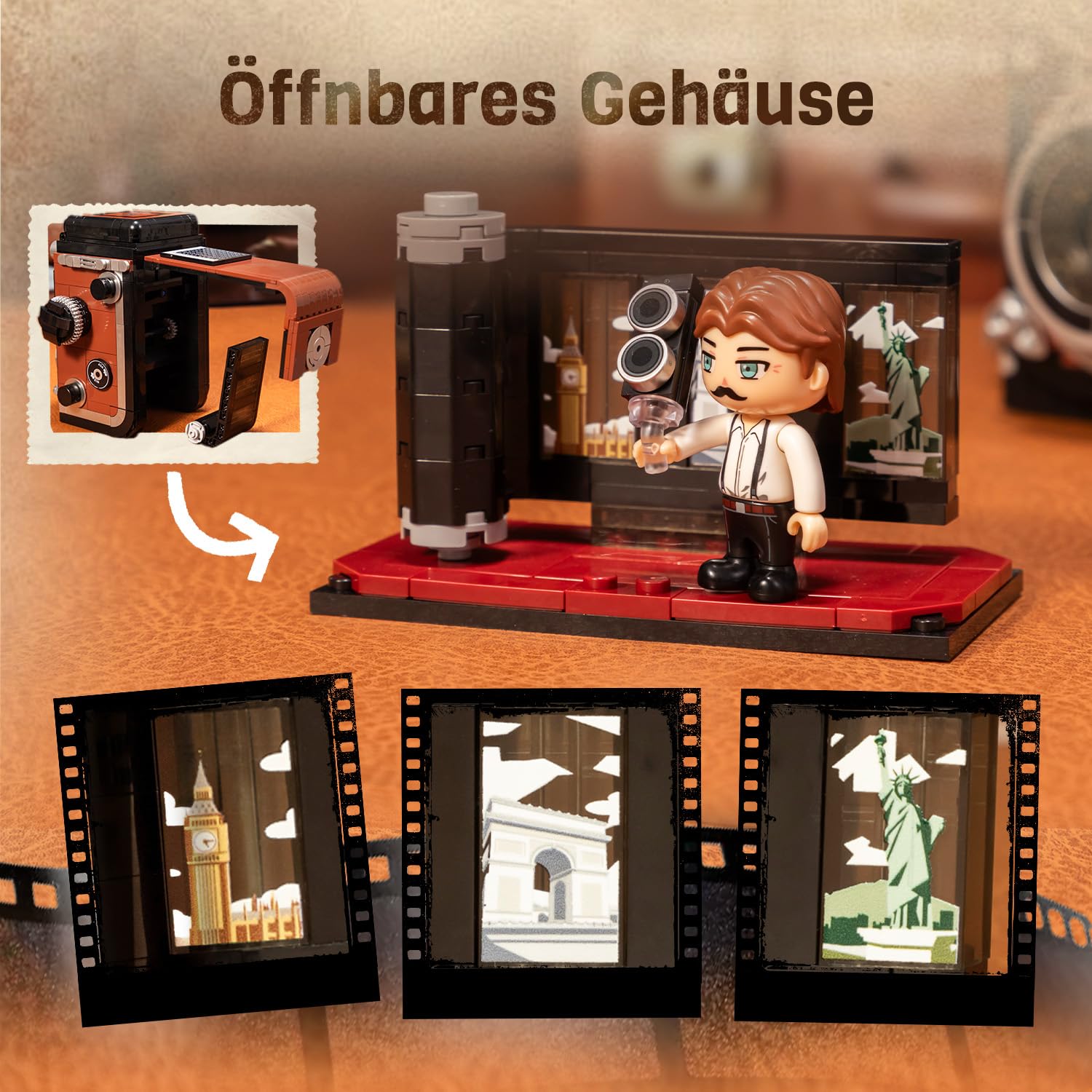 PANTASY Retro Kamera Klemmbausteine Set für Erwachsene | Klassische Doppelobjektivkamera mit interaktiven Funktionen, Vintage-Fotoapparat als dekoratives Sammlermodell