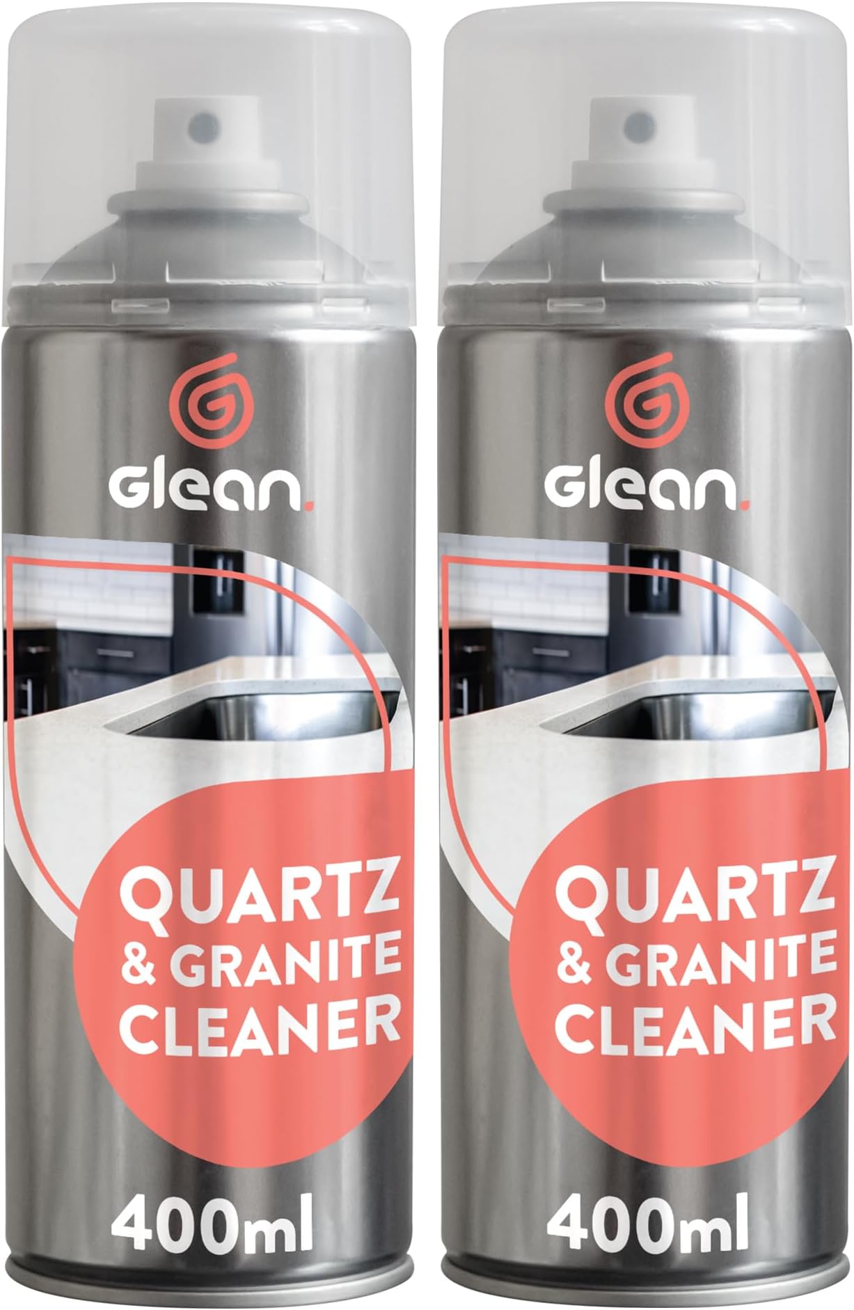 GLEAN Quartz & Granite Cleaner | 2 x 400ml | NON ABRASIVE | Quartz | Granite | Kitchen Cleaner | Streak-free Foaming Worktop Cleaner | Clean & Polish Natural Stone