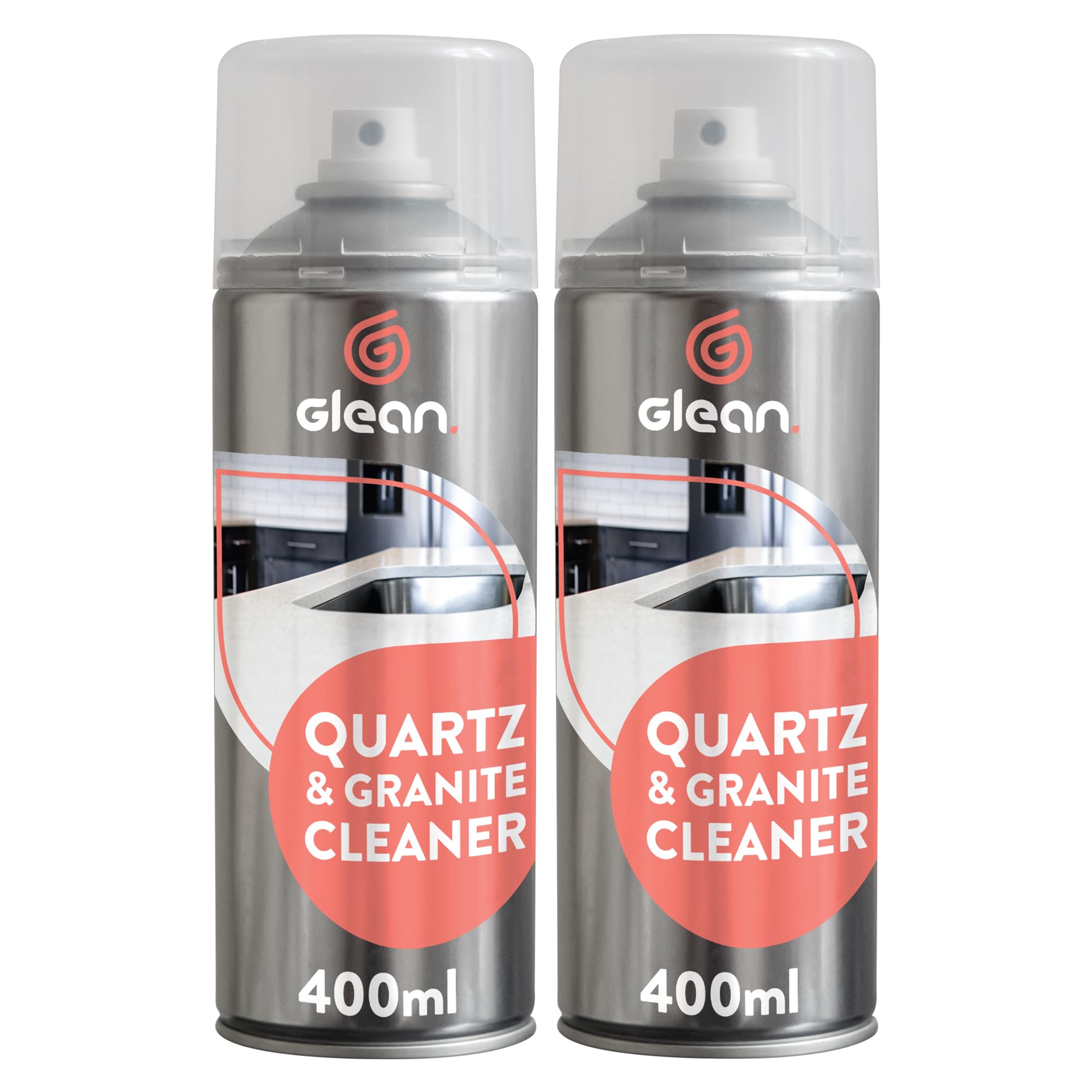 GLEAN Quartz & Granite Cleaner | 2 x 400ml | NON ABRASIVE | Quartz | Granite | Kitchen Cleaner | Streak-free Foaming Worktop Cleaner | Clean & Polish Natural Stone