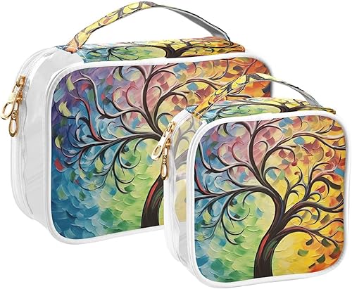 Colorful Tree Clear Toiletry Bag for Traveling,2 Pack Makeup Cosmetic Bag with Zipper,Travel Bag for Toiletries,Travel Essentials 21214662