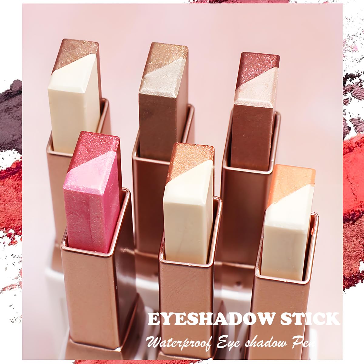 12 Color Eyeshadow Stick with Brush Set, 6Pcs Glitter Portable Two Tone Eyeshadow Gradient Stick Pencils Waterproof Eye shadow Pen for Women Eye Make Up Tool image 2
