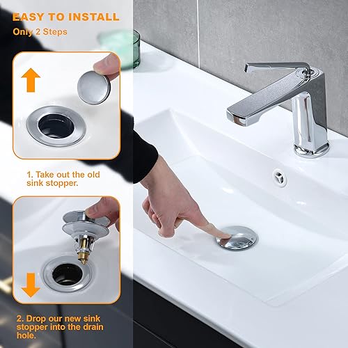 Miniatura 5 de Tapón universal para lavabo de baño, tapón de drenaje de fregadero de 1.1 a 1.5 pulgadas, colador de drenaje de lavabo desplegable tipo bala de