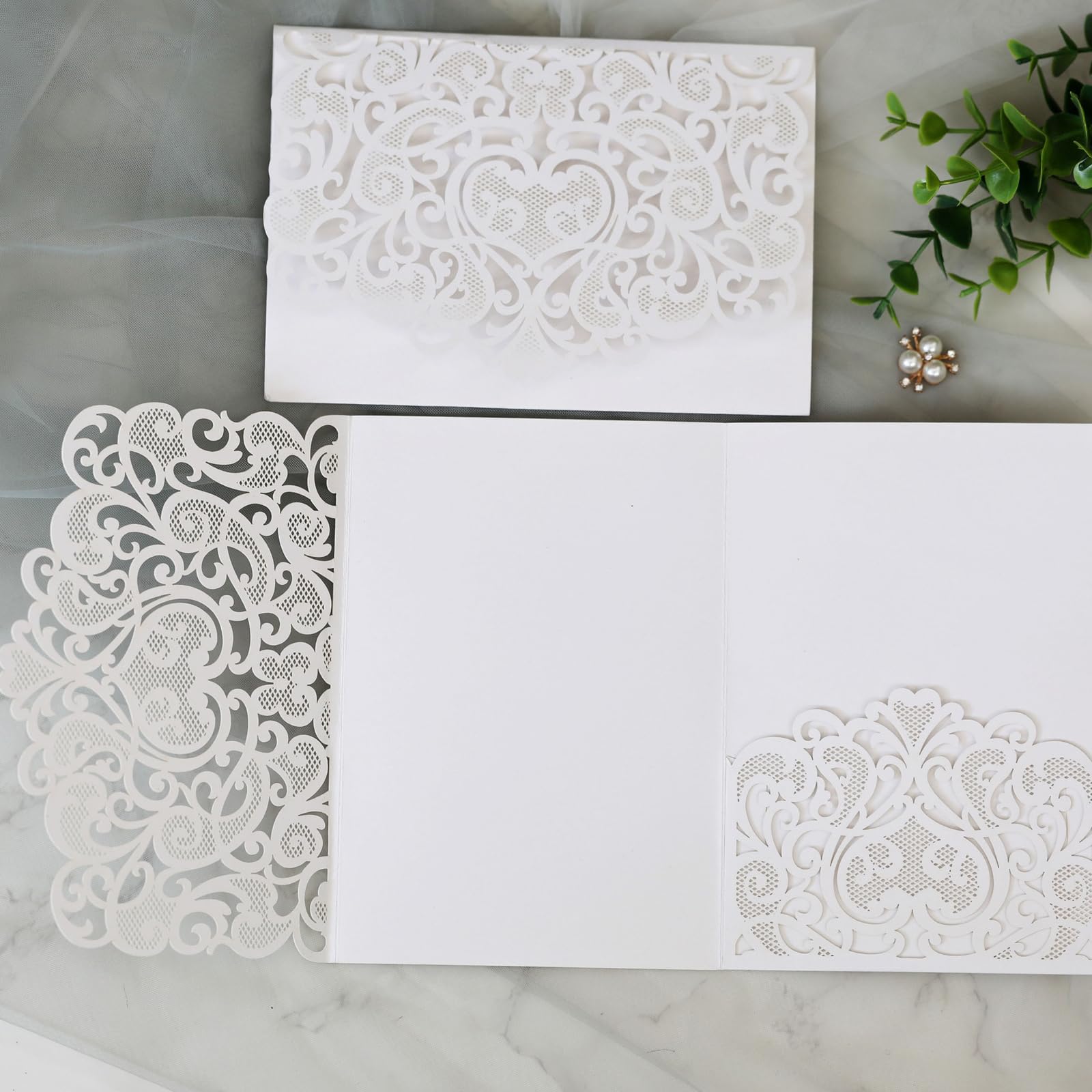 50 tarjetas de felicitación plegables de encaje con patrón retro para bodas, festivales, fiestas, etc