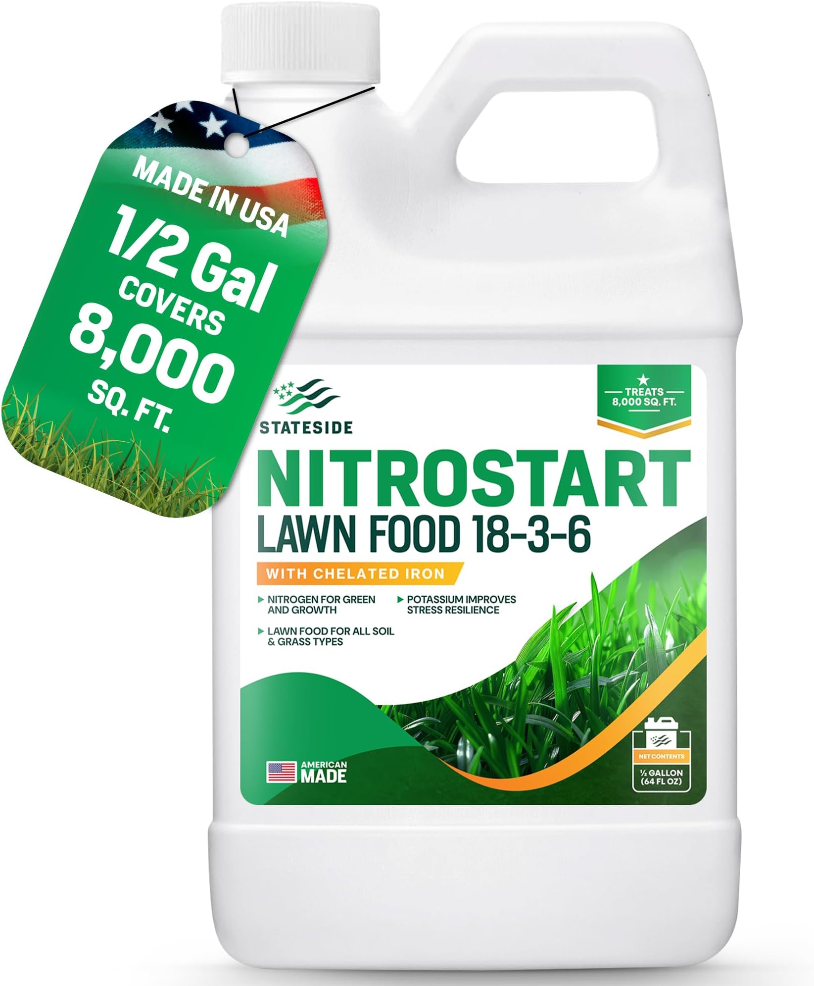 64 oz Liquid Lawn Fertilizer - Grass Fertilizer for Lawn, Covers 8,000 sq. ft., Ideal - NitroStart Liquid Grass Food for Consistent, Greener Turf Growth - Promotes Stronger Roots & Blades