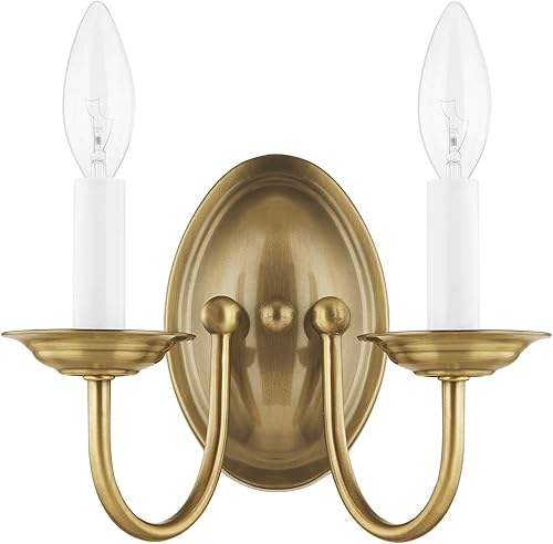 Miniatura 6 de Livex Lighting 4152-01 Home Basics - Aplique de pared de latón antiguo con 2 luces