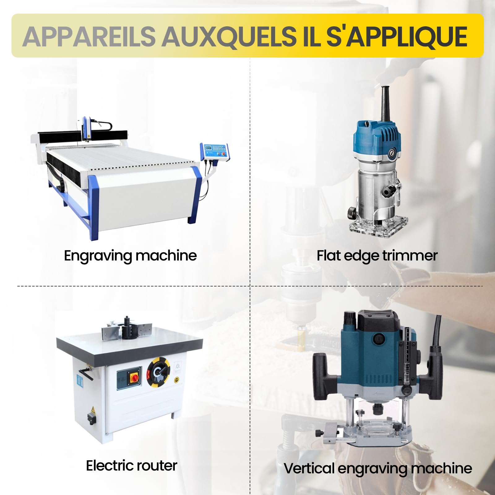 Lot de 4 fraises à copier pour défonceuse, tige de 8 mm, avec roulements à billes, lame en carbure de tungstène, maniable, pour le travail du bois, le bricolage à la maison