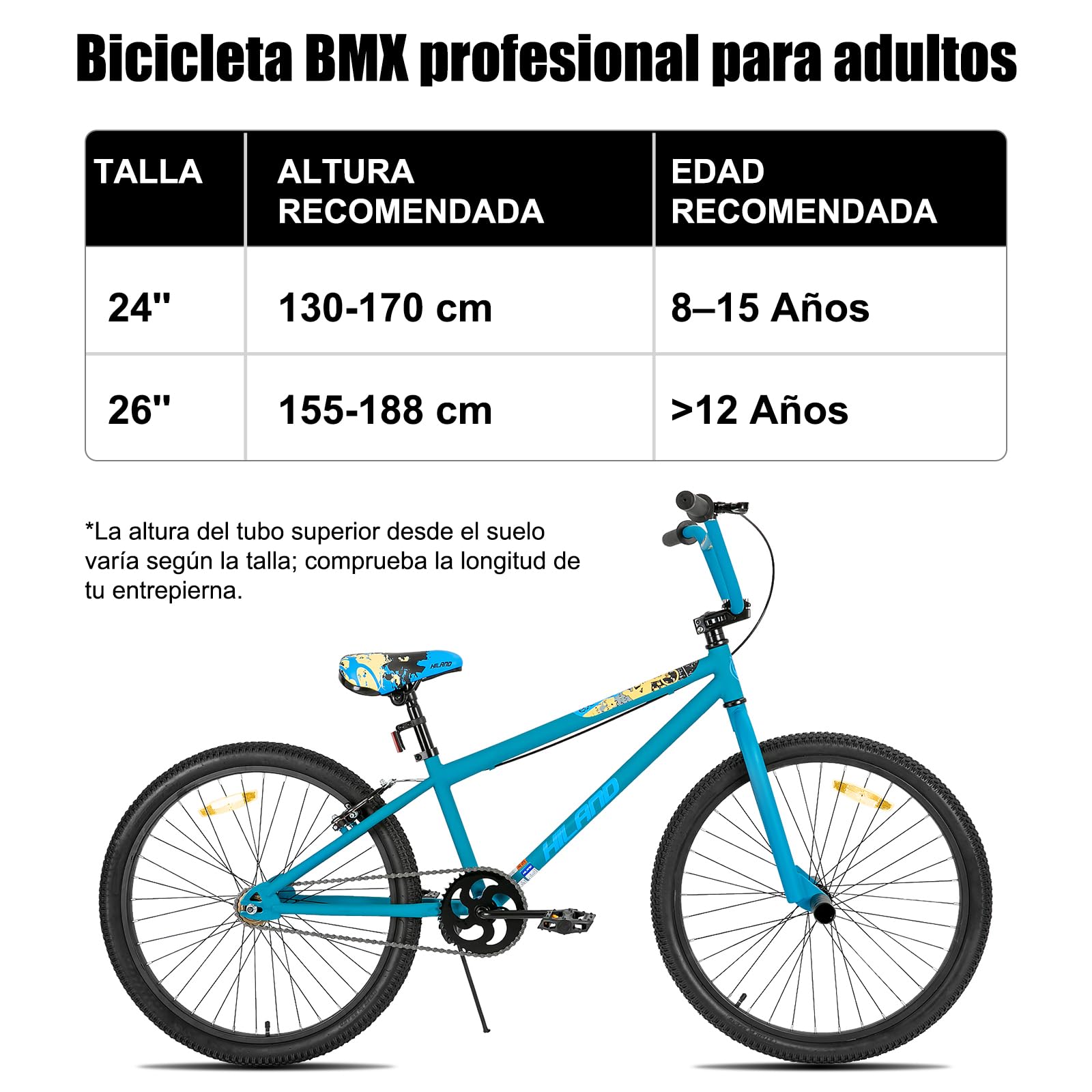 HILAND Bicicleta BMX Freestyle 24/26”, para Niños y Adolescentes de 8 a 16 Años, BMX con 2 Pegs, para Chicos y Chicas