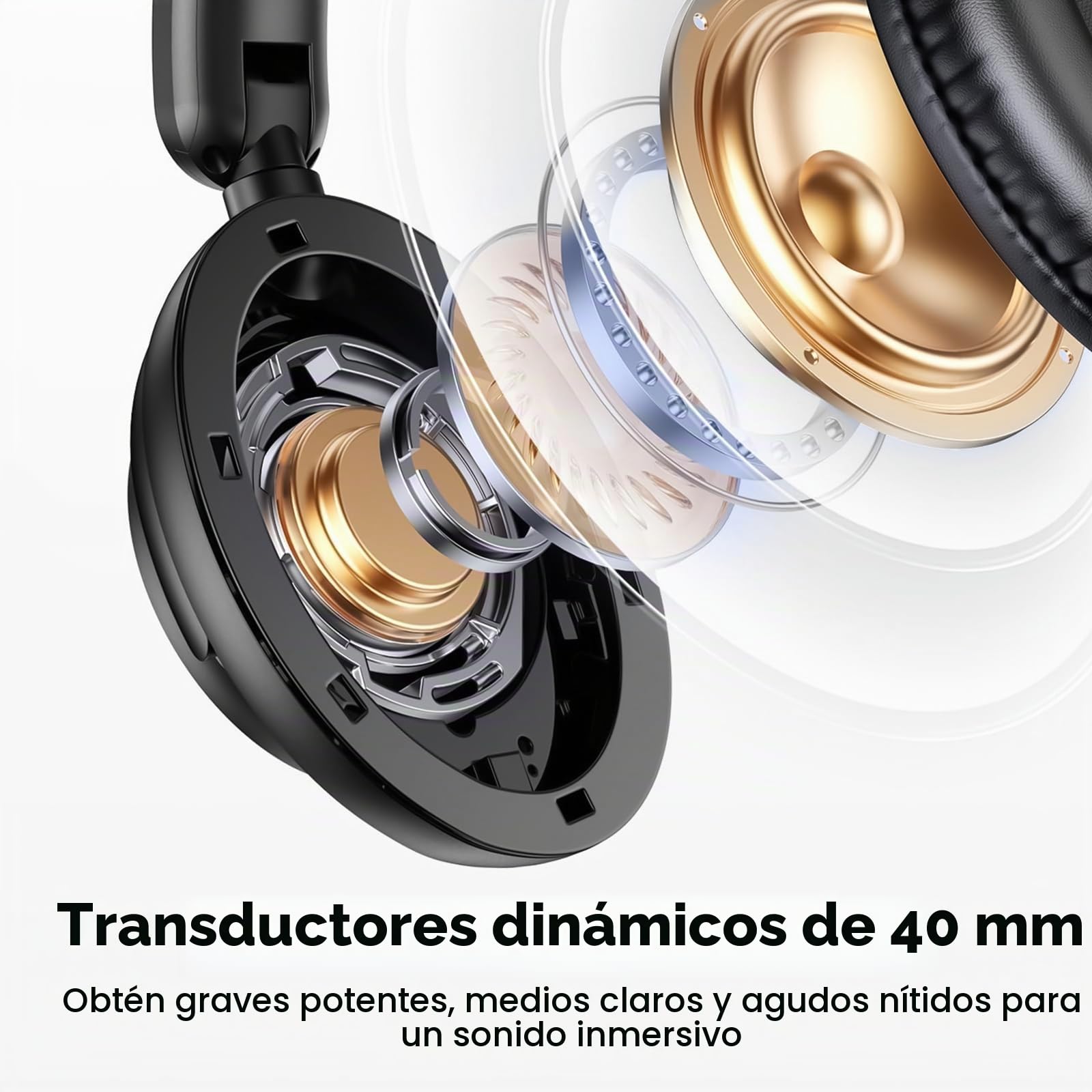 Auriculares Inalámbricos Bluetooth 5.4, Asistente Vocal,3 EQ Modos, Ruido Activa Híbrida, Auriculares Inalámbricos Diadema Estéreo HiFi con Micrófono,120 horas de reproducción con iOS y Android,Negro