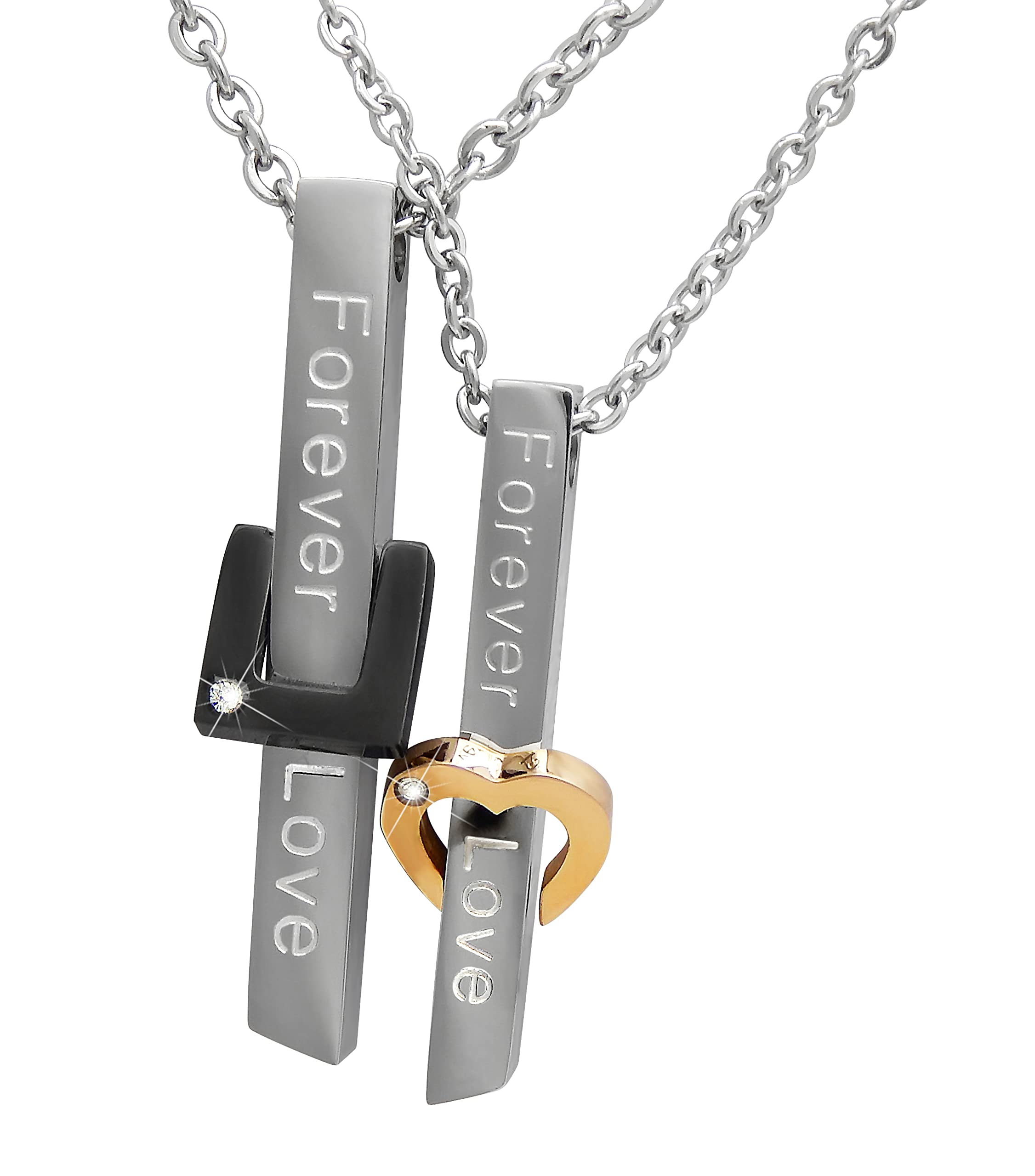 Personalisierte Kette mit Gravur Edelstahl 50 cm mit Anhänger "Forever Love" Stab in silber schwarz gold - Personalisierte Halskette für Frauen Männer - Personalisierter Schmuck Damen Herren