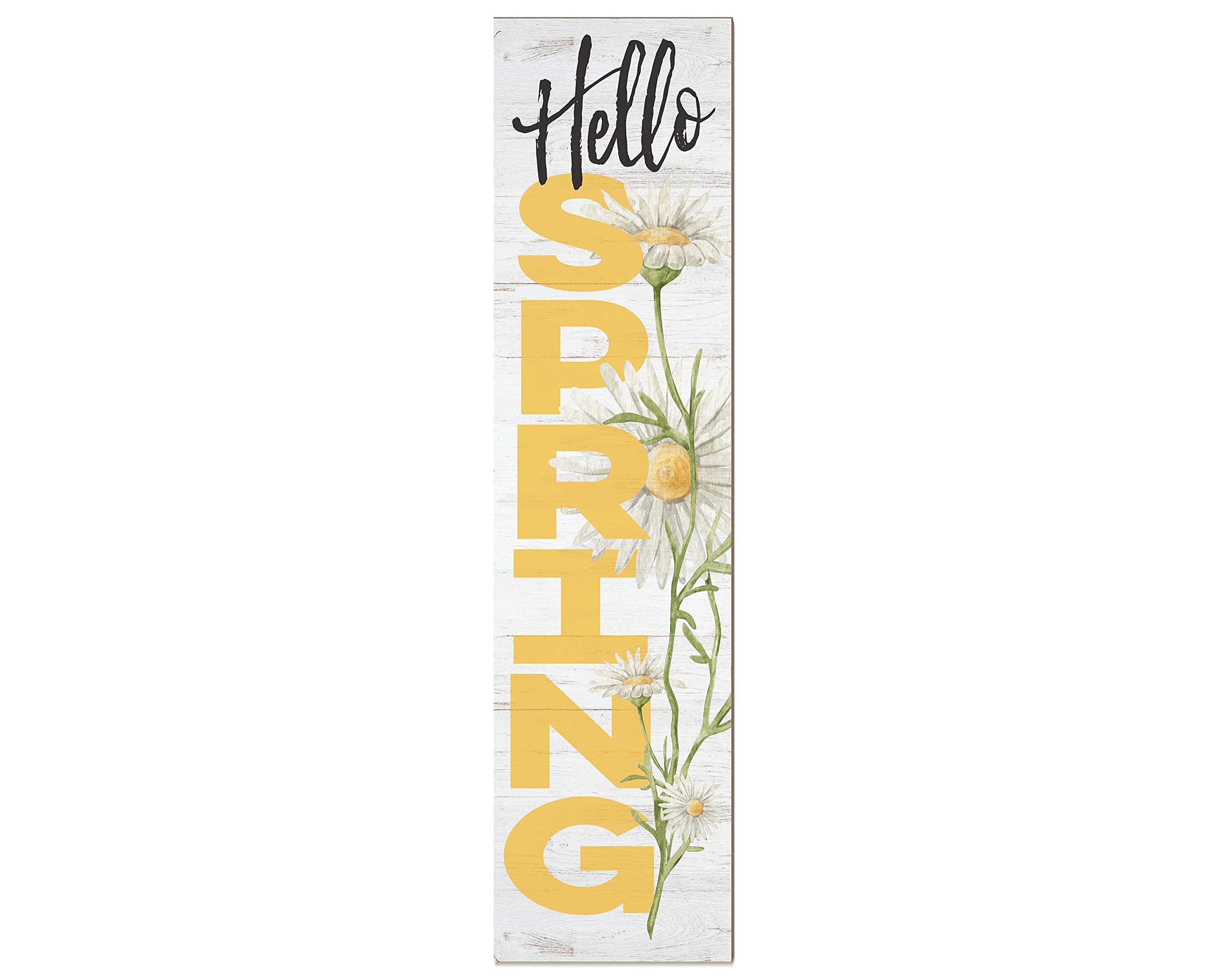 HOUVSSEN Hello Spring Outdoor Porch or Deck Leaner Sign with Daisies Metal Tin Signs & Sayings Home Decor Farmhouse 4x16 in