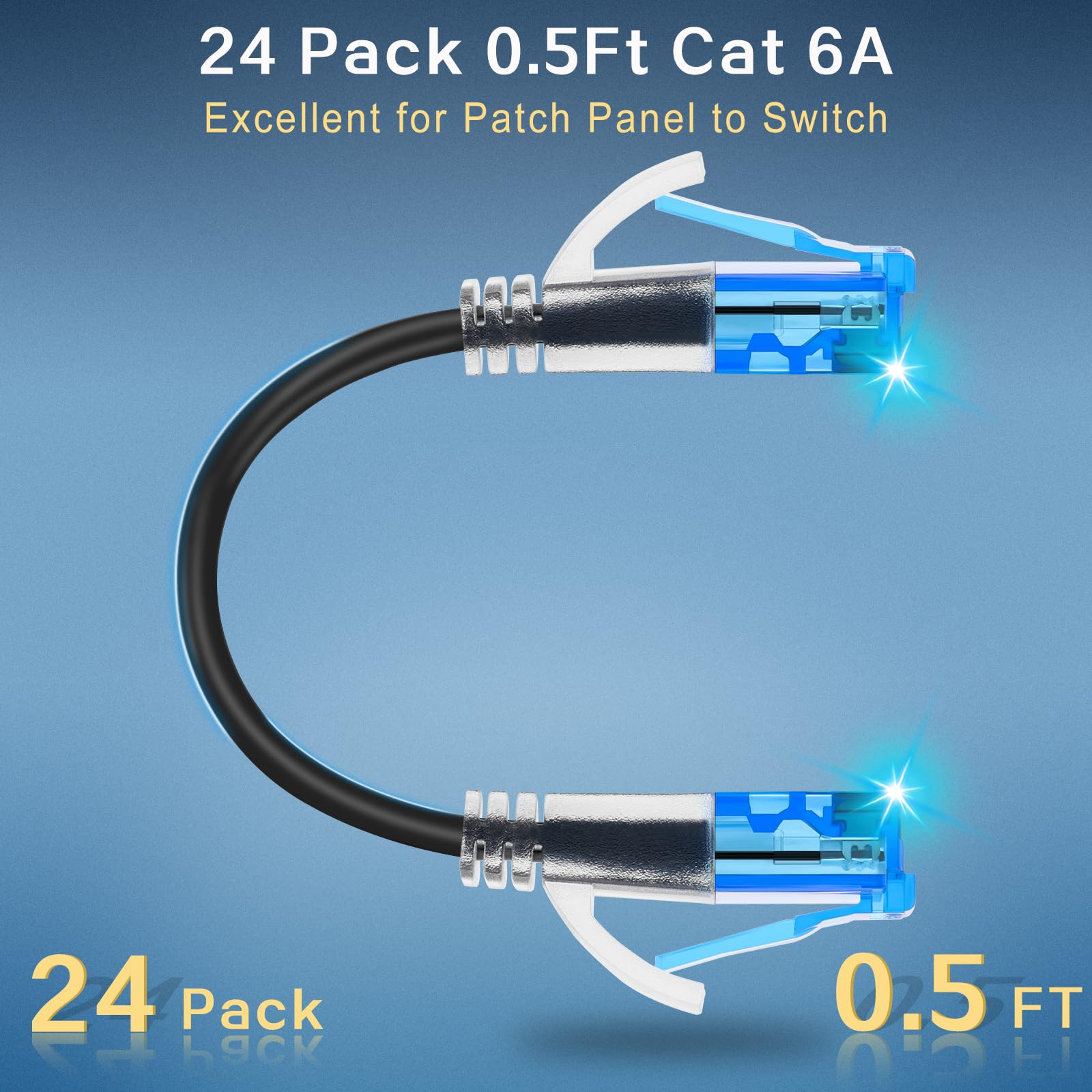 Cable Ethernet Cat 6a de 3 pies (paquete de 24) – Cable de conexión Cat6a, cable de conexión Cat 6a 28AWG 10Gbps para centros de datos, cable Ethernet Cat6a, cable de red, cable de Internet