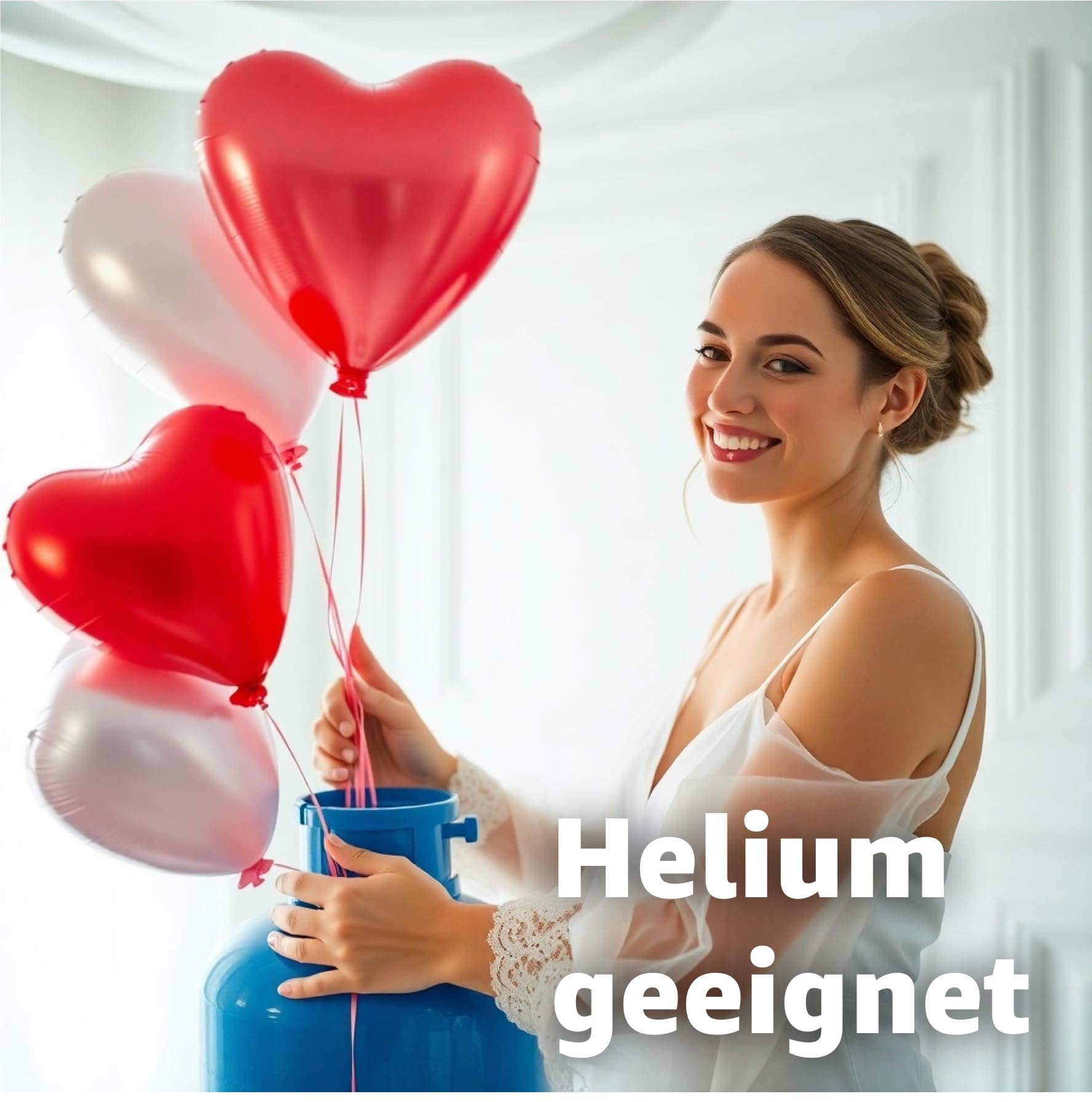 50 x XXL Heart Balloons Helium Suitable Diameter 40 cm Balloons Heart Balloon Red & White as Decoration for Him and Her Wedding and Valentine's Day - Image 2