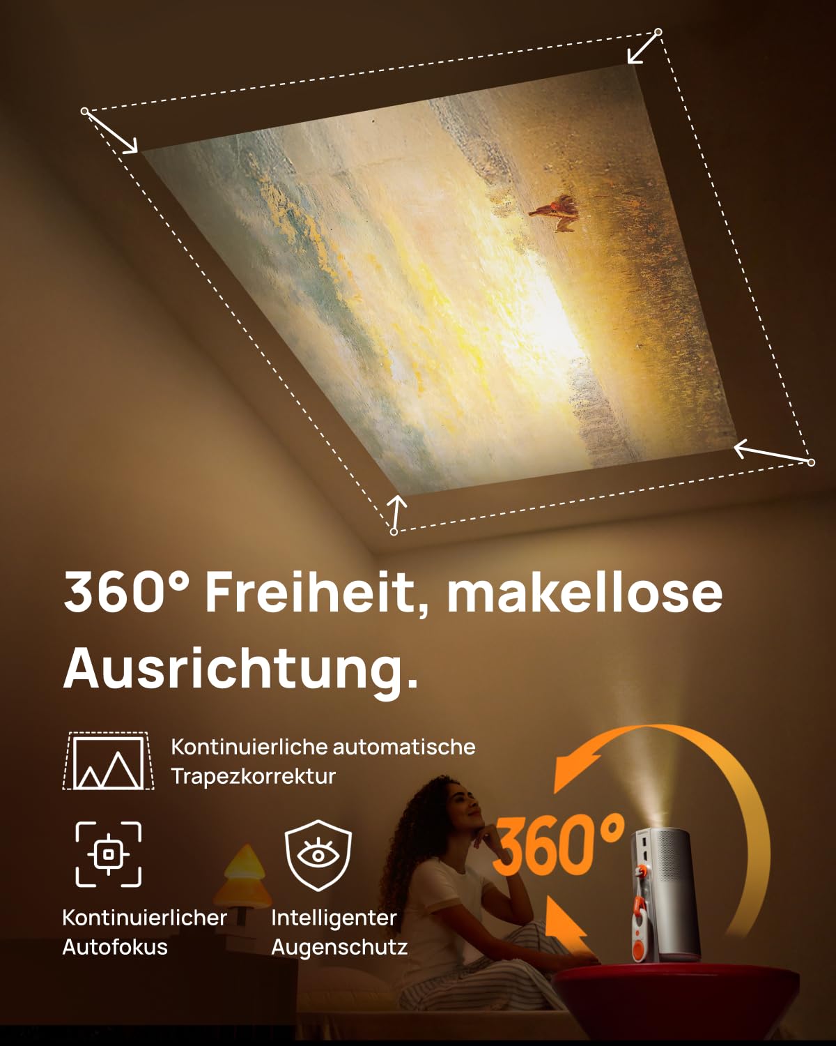 XGIMI MoGo 4 Mini Beamer Set mit Akku – Smart Outdoor Heimkino mit PowerBase-Ständer, 5h Laufzeit, Google TV & Netflix, 360° Ständer, 450 ISO-Lumen, 2×6W Harman Kardon