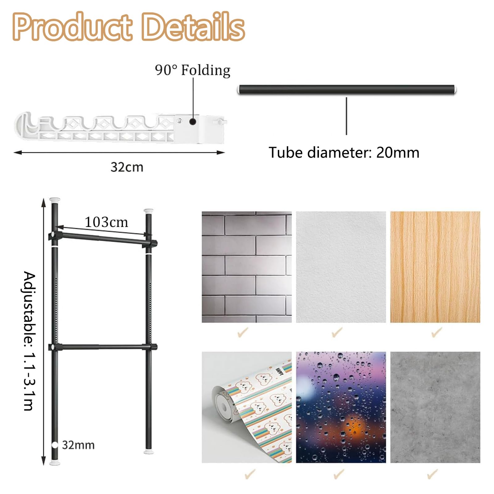 Appendiabiti da soffitto estensibile adjuble, salvaspazio, per camera da letto, soggiorno, cucina, bagno, ingresso, altezza 110-310 cm