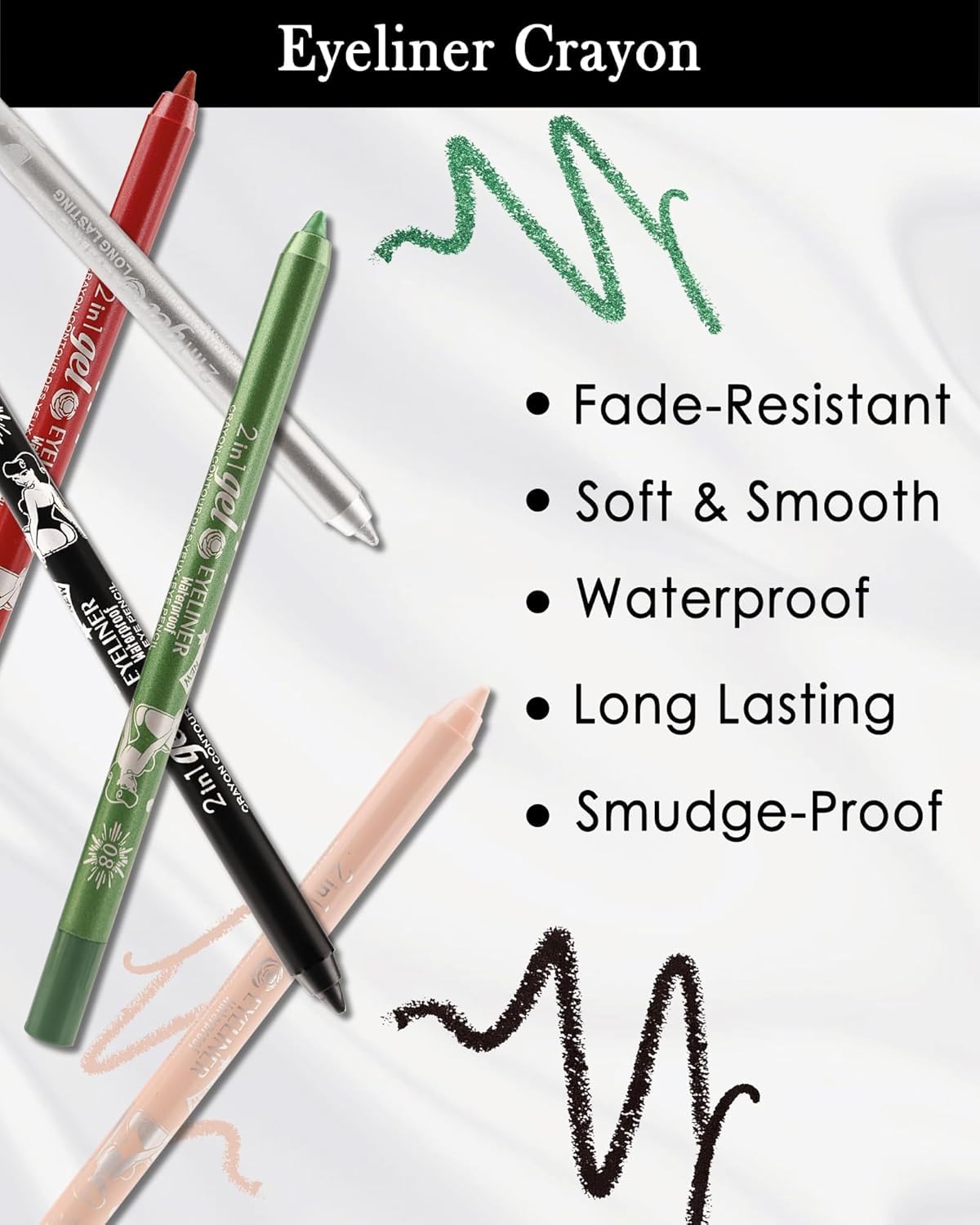 Colorato Gel eyeliner matite penna set, 6 pezzi Eyeliner impermeabile Labbra Liner Ombra d'occhio Matite sopracciglia Pen Eye Makeup ﻿ (01#+02#+03#+05#+06#+07#)