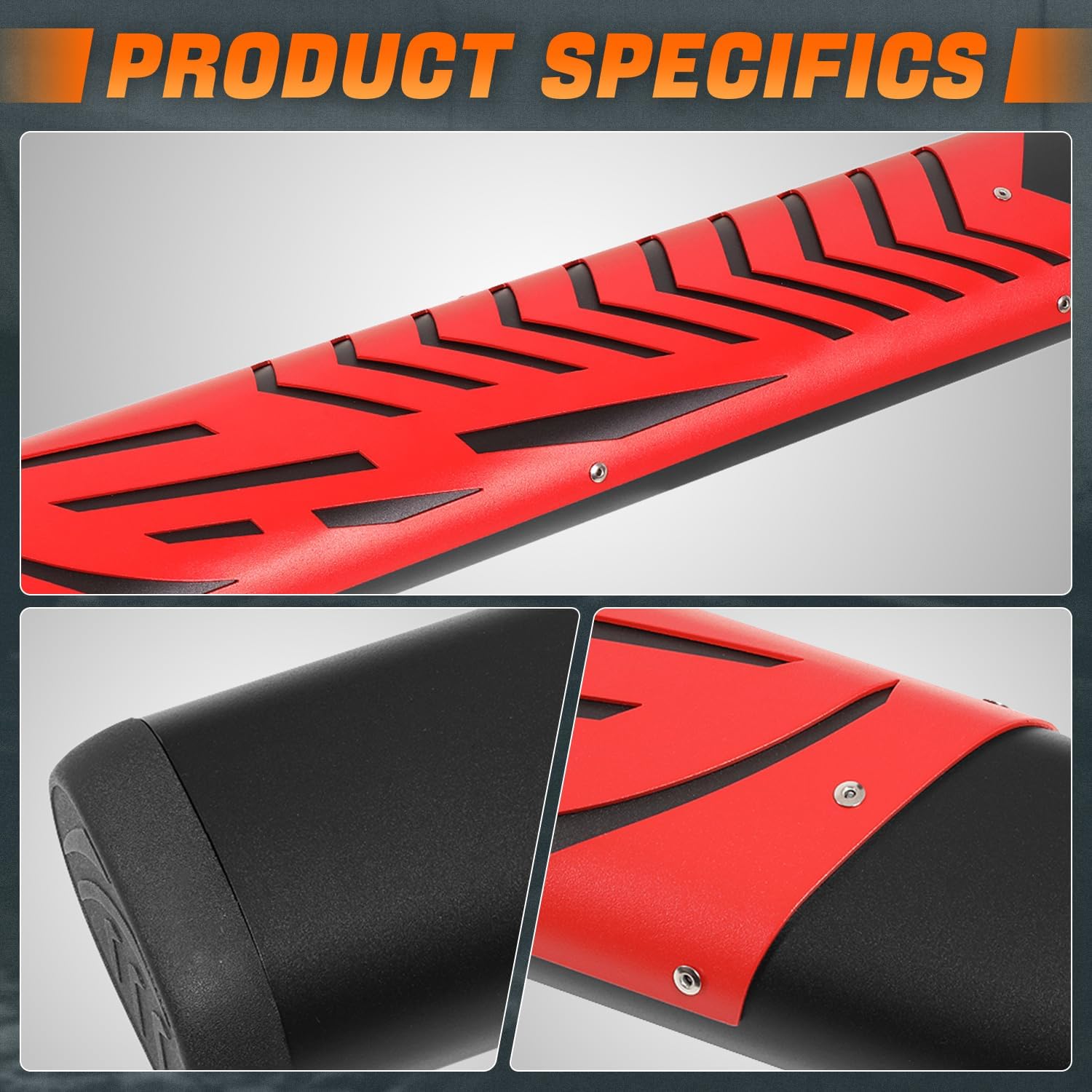5.5 in. Wide Black/Red Stainless Steel Oval Side Step Nerf Bar Compatible with 19-22 Ram 1500 Quad Cab New Body CAAP-STEPS-8196BKRD-ZTL
