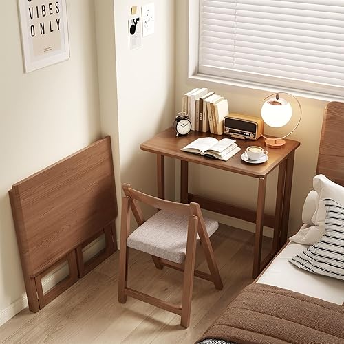 WoodsWhisper Escritorio plegable de madera maciza, escritorio de oficina en casa moderno de mediados de siglo, escritorio plegable ajustable para