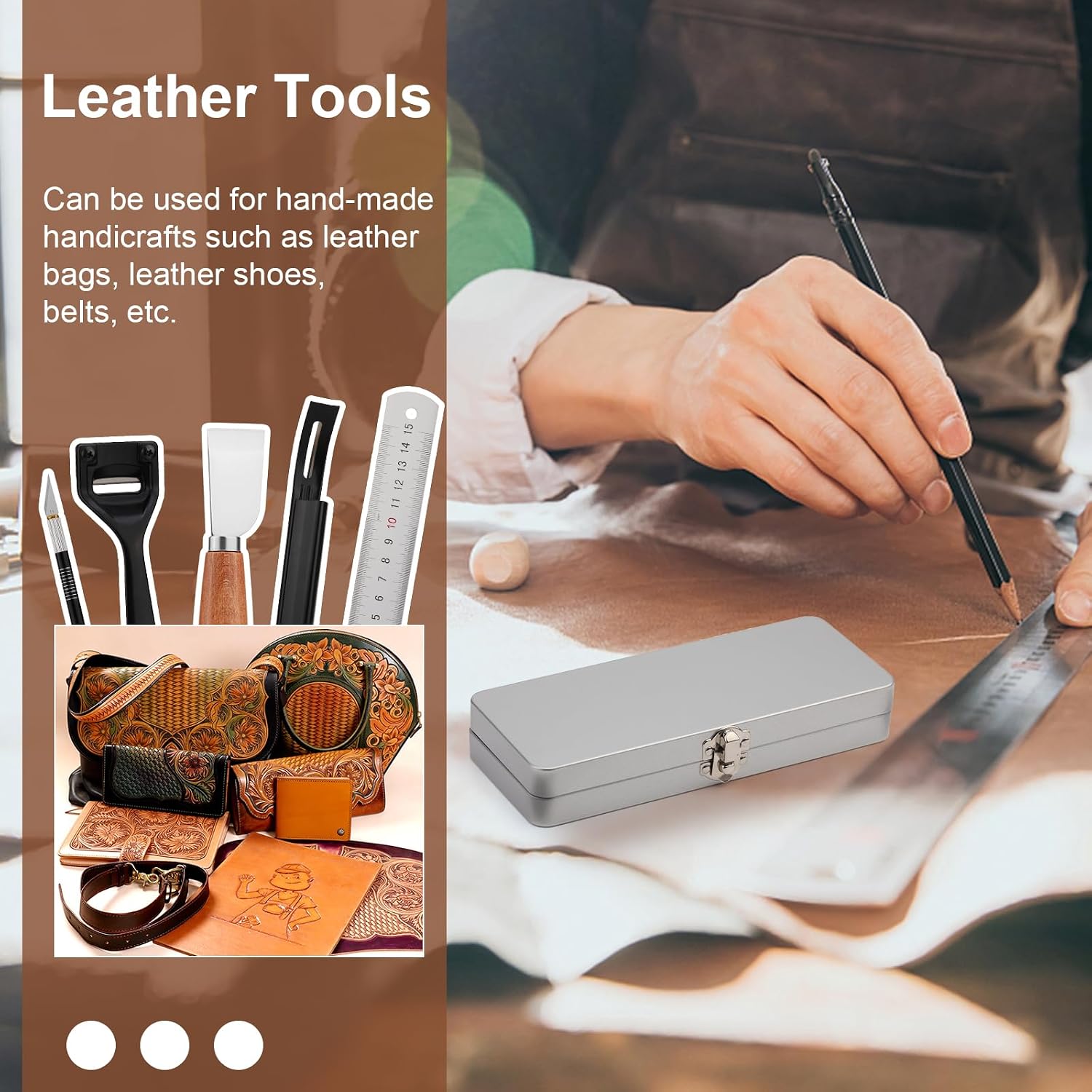 TLKKUE Leather Skiver Carving Knife Metal Sharp Skiving Beveler Tools Beveler Leather Cutting Tool for Bag Wristband Belt Handmade DIY Craft