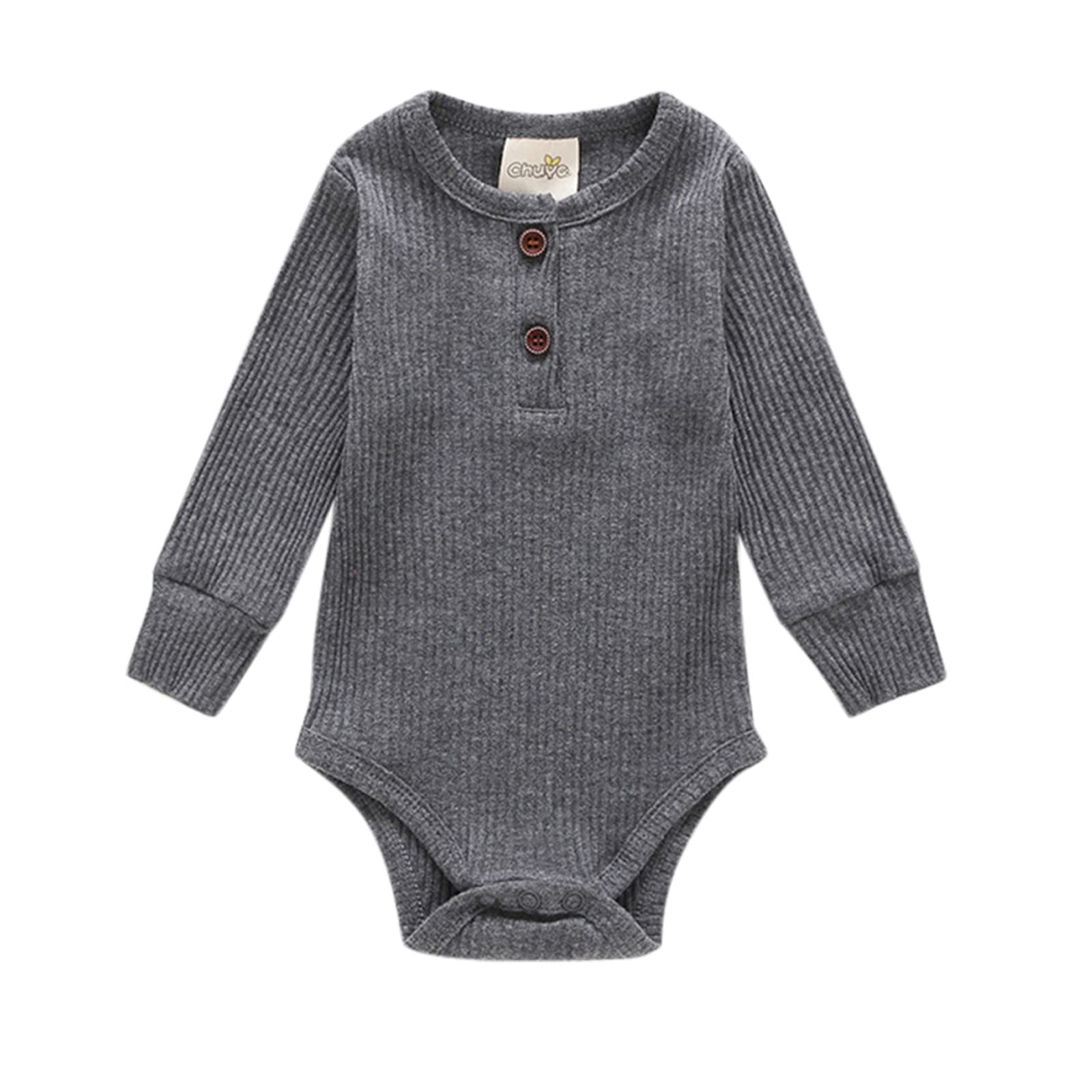 Infant Baby Boy Girl Fall Clothes Crewneck Long Sleeve Solid Color Ribbed Romper Bodysuit Onesie Baby Outfits 0-18M