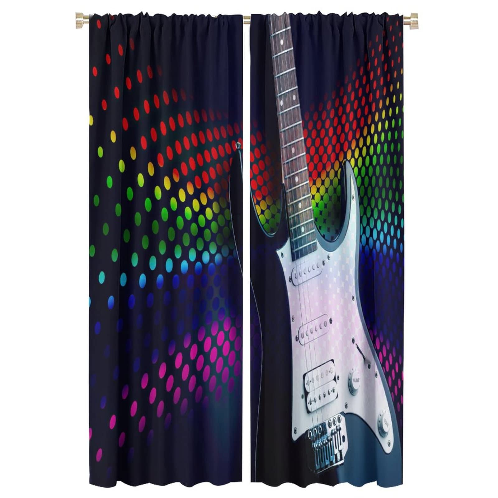 Guitars Curtains,Punk Rock Music Musical Theme Blackout Rod Pocket Window Drapes for Kids Teens Bedroom Living Room W42xL63in