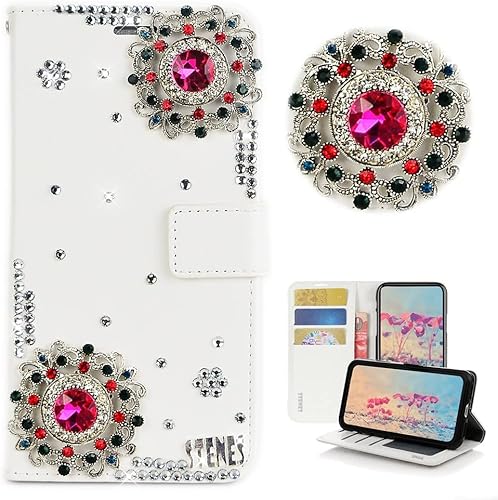Miniatura 7 de STENES Bling - Funda tipo cartera para teléfono compatible con Samsung Galaxy Z Fold 2 5G, elegante, hecha a mano en 3D, diseño retro con purpurina
