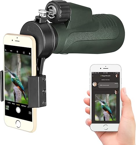 Telescopio monocular con adaptador para teléfono inteligente-12 x 50 monoculares para adultos BAK-4 de alta potencia para observación de aves, caza,