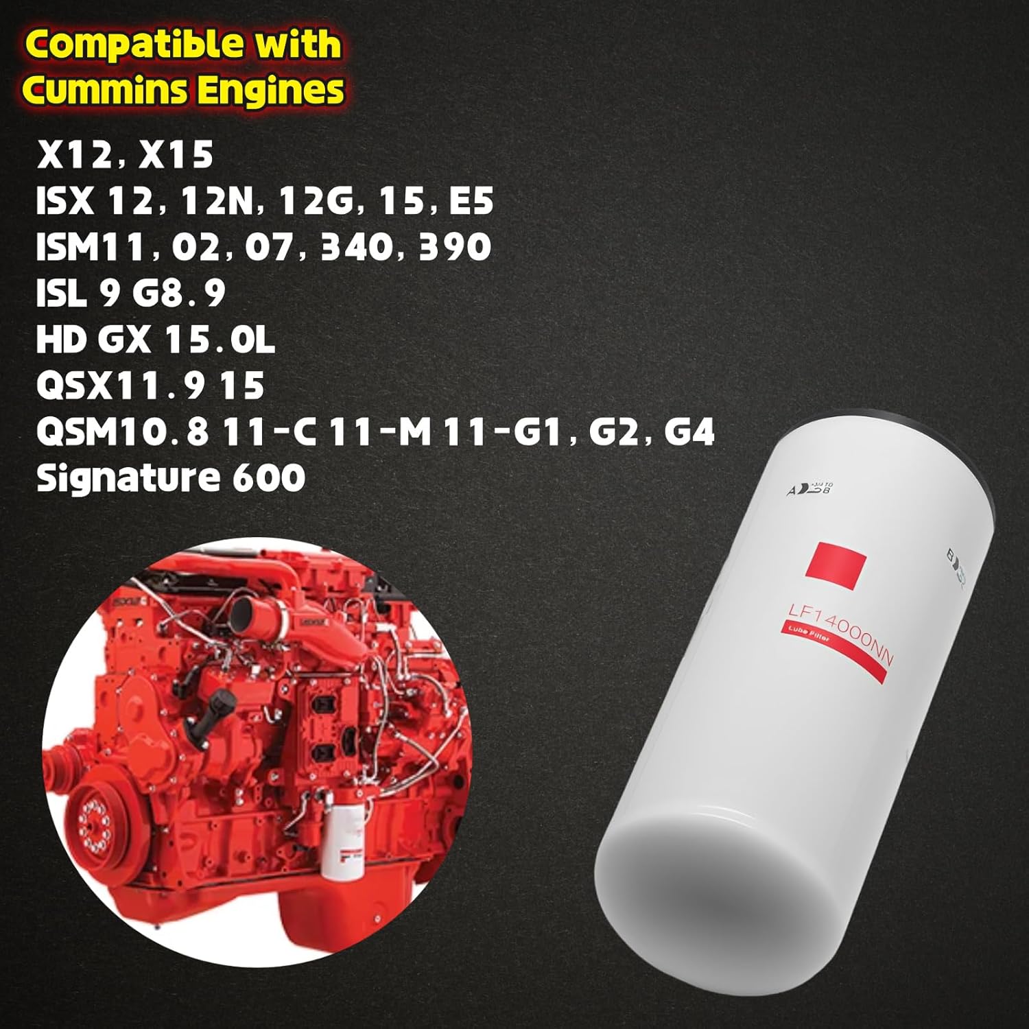 6PCS LF14000NN Oil Filter Lube Filter, Compatible with Cummins ISX ISM QSX QSM QST X15 ISX15 M11 QST30 Diesel Engines, Replaces OE# 4367100 LF9080 P559000 LF9001 BD7154 57746XD 600-211-1340