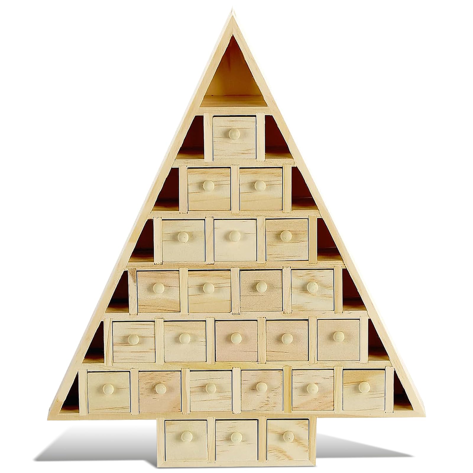 Geetery 1 juego de calendario de Adviento de madera 2025, calendario de cuenta regresiva de 24 días para Navidad con 24 cajones extraíbles, calendario de cuenta regresiva en forma de árbol de Navidad