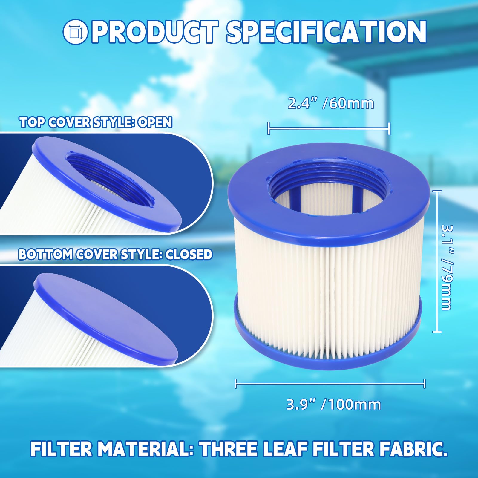 Cartucho de filtro de repuesto para bañera de hidromasaje, filtros de spa atornillados compatibles con todos los jacuzzis inflables RELXTIME, ALEKO, Wejoy, Aquaspa y otros spas (WV-SPA-8PCS)