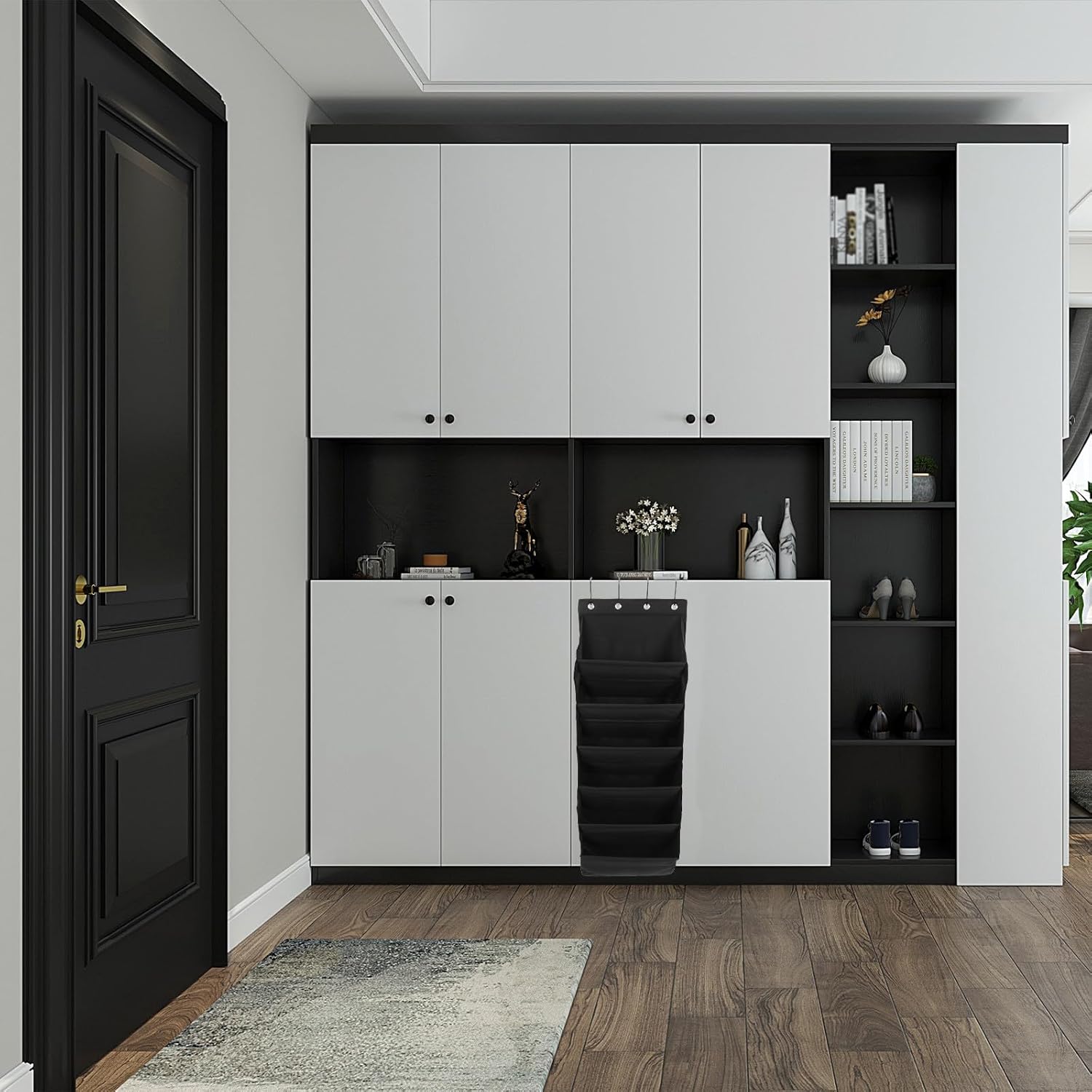 DOITOOL Door Shoe Bag Organizer Black, Multi-layer Hanging Storage Bag with Sundries Pockets for Door Back, Wall-mounted Shoe Holder Suitable for Home Closet Organization