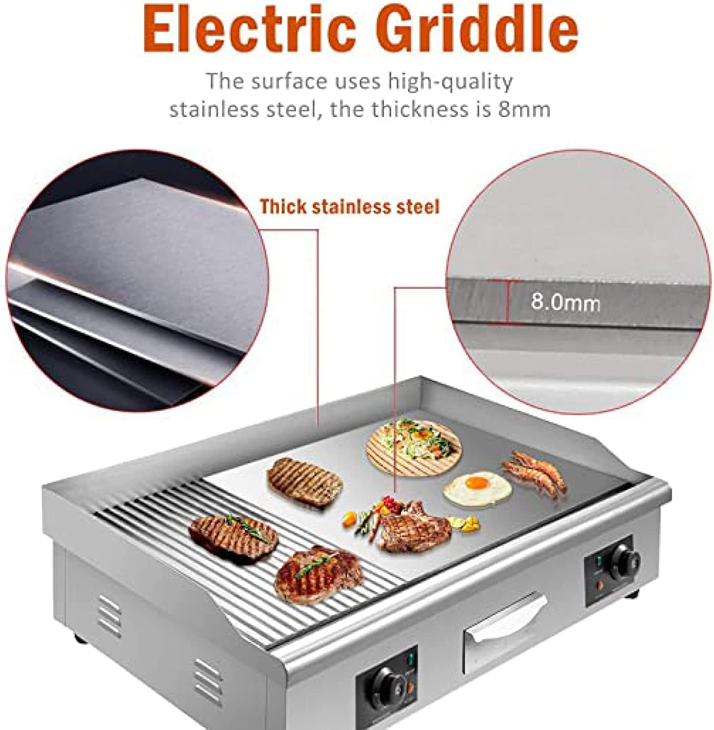 Commercial Iron Plate Electric Frying Pan, 1/3 Grooved Flat Bottom Pan with Temperature Control, Iron Plate Baking Machine, Manual Cake Grabbing Machine, Gong Baking Machine, Oven