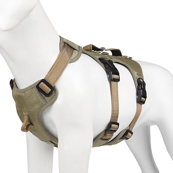 Updated Escape Proof Dog Harness, No Choke No Pull Dog Vest Harness with Front Clip and Handle, Breathable Soft Padded 1680D Oxford, 3 Leash Clips for Small Medium Dogs, Khaki, S