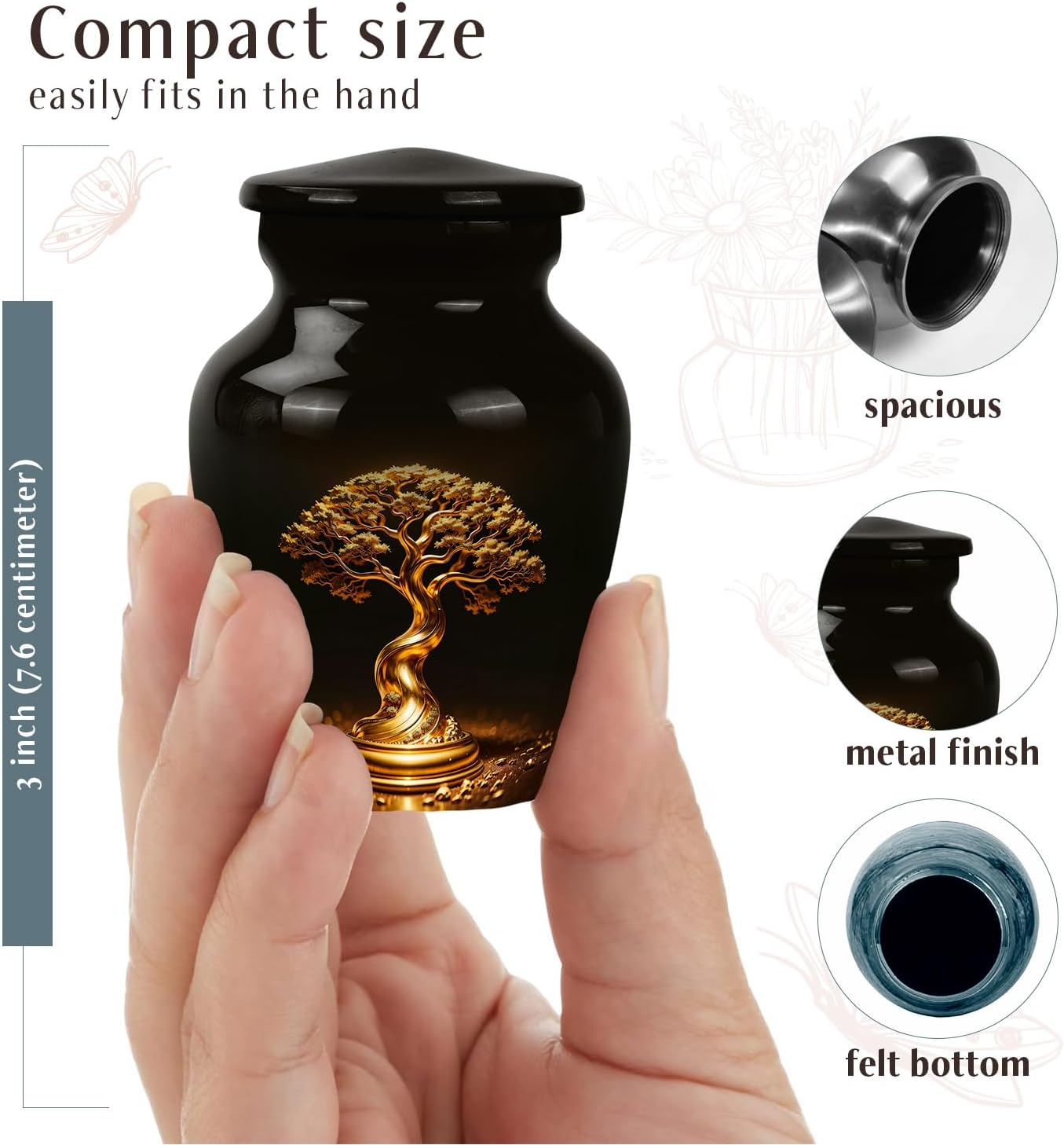 Tree of Life Urns for Human Ashes Adult Women, Small Keepsake Urn for Human Ashes Male, Funeral Cremation Ashes 3Inch