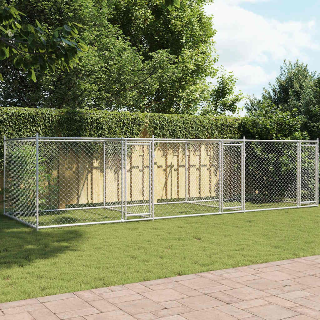 vidaXL Cage pour Chien avec Portes, Chenil pour Chien, Maison pour Chien, Niche de Jardin Terrasse, Gris 6x2x1,5 m Acier Galvanisé