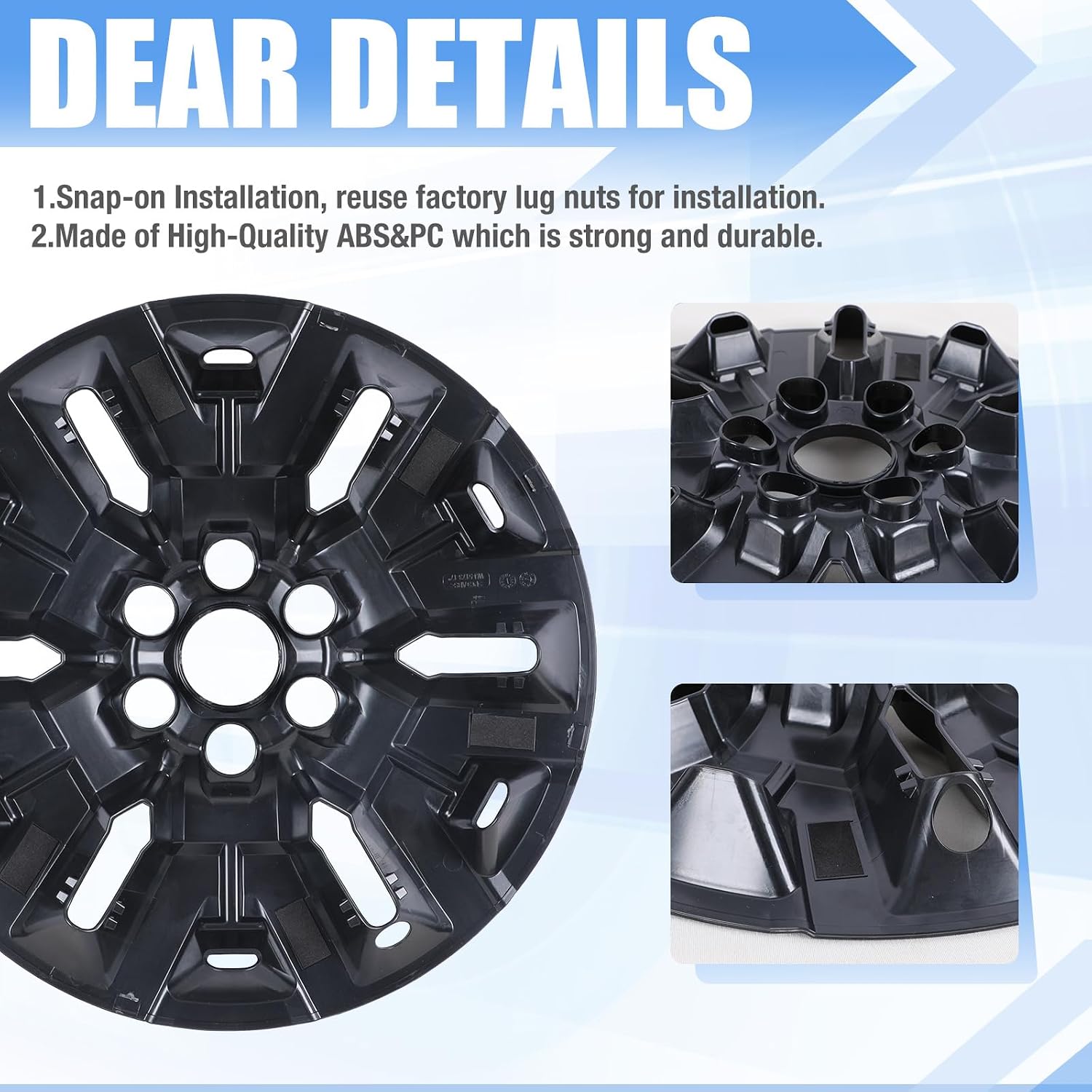 17" Hubcaps Wheel Skins Cover for 2022-2024 Nissan Frontier SV/SL & 2025 Nissan Frontier SL, Automotive Car Wheel Rim Covers Snap On Replacement, Set of 4 ABS+PC Hubcaps, Matte Black