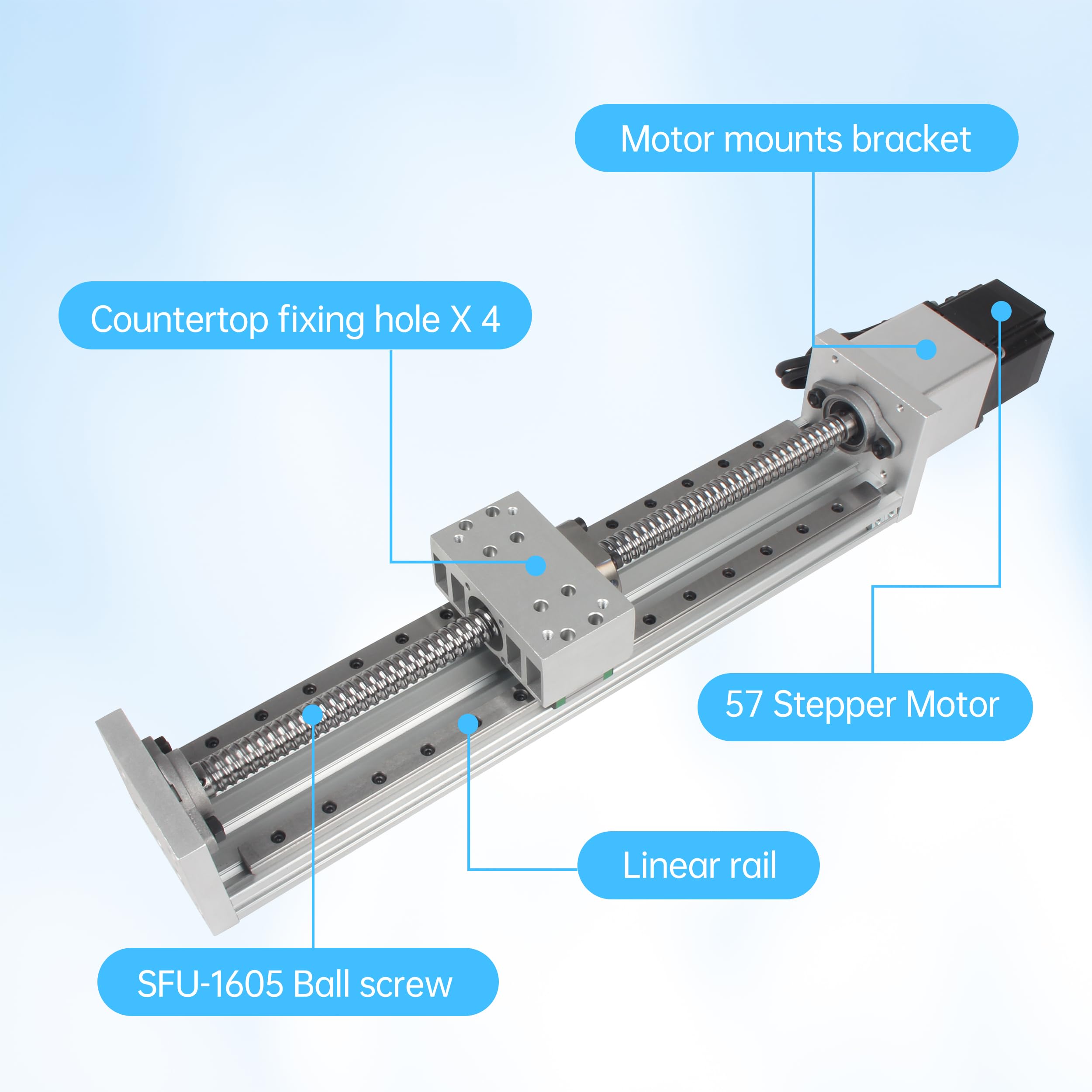 Siłownik liniowy CNC 200 mm, prowadnica liniowa osi X, Y, Y, Y, poprzeczna prowadnica liniowa stołu przesuwnego, śruba kulowa SFU1605 z silnikiem krokowym Nema23 do CNC (ZBX80, 200)