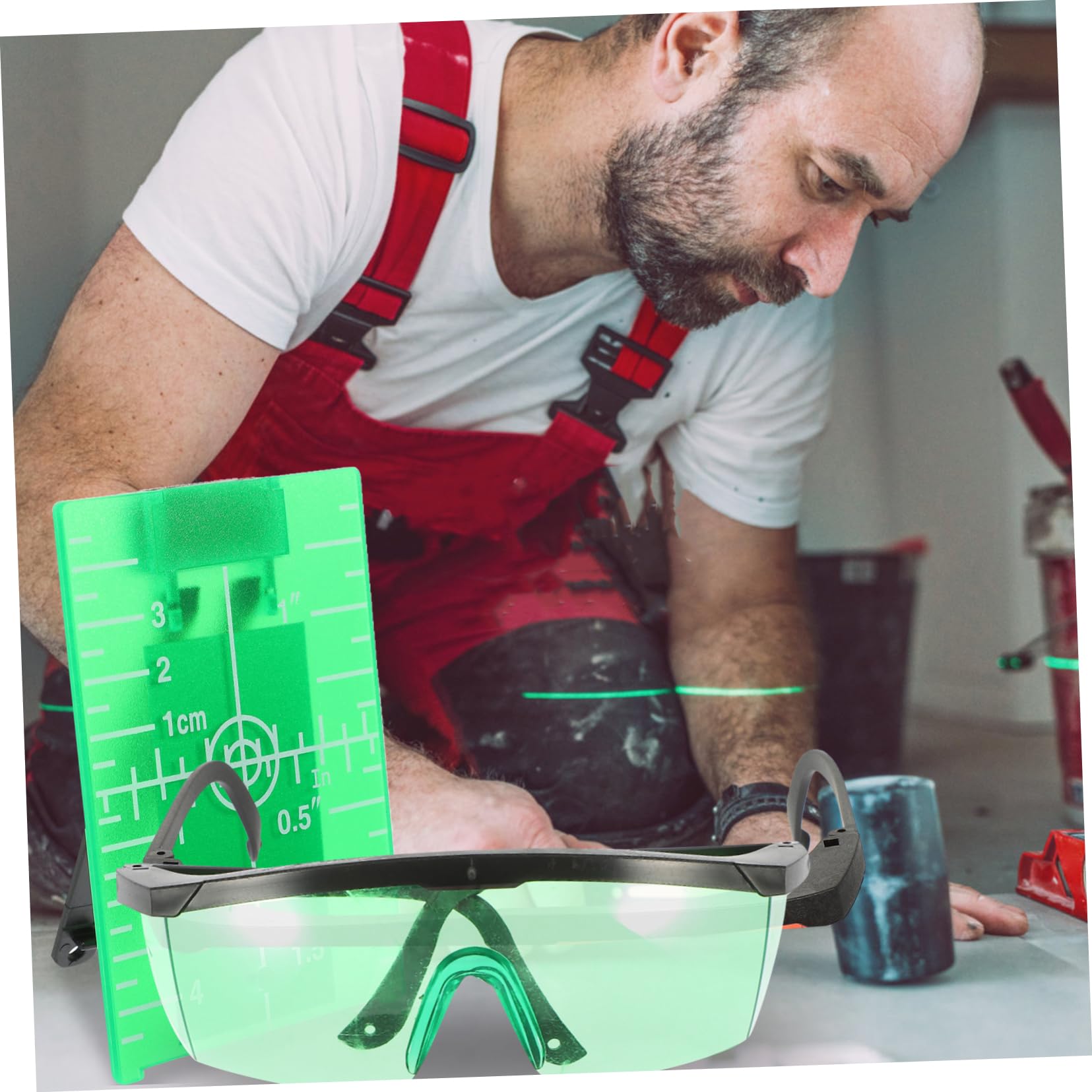 ABOOFAN Plaque Cible Magnétique pour Niveau à Bulle, Abs Robuste avec Aimants, Échelle Facile à Lire, Vert, pour Mesure et Alignement