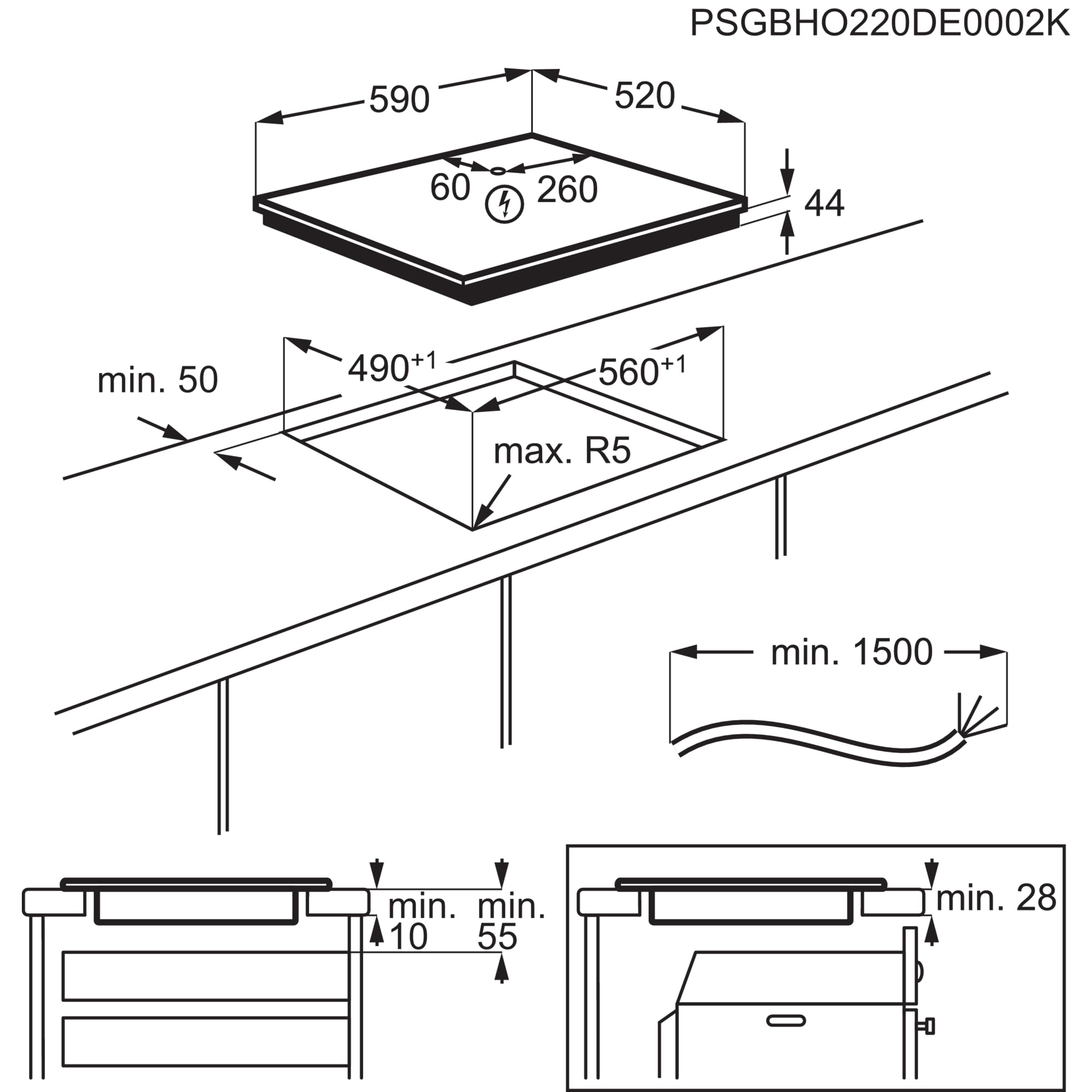 AEG IKX64441CB Placa de inducción, serie 6000, 4 zonas de cocción, 60 cm, función de puente, función Hob2Hood, temporizador de placa integrado, cerradura con llave, calor residual de 3 pasos, color