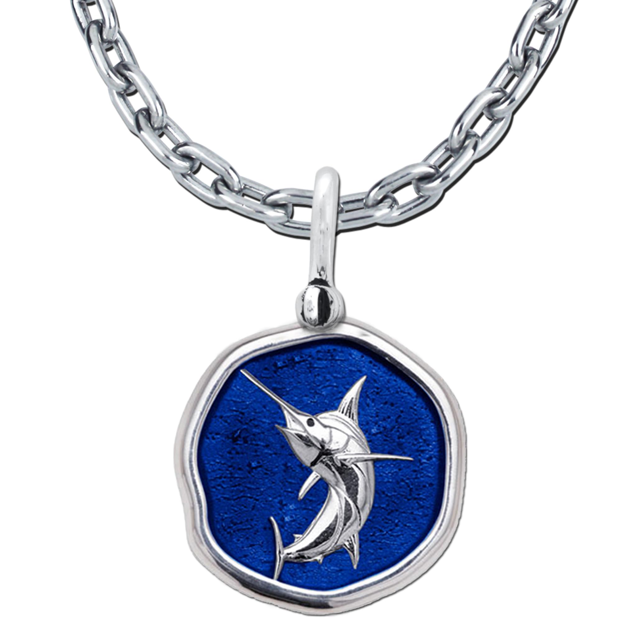Leaping Blue Marlin Necklace - Pendant Crafted in Sterling Silver on 24" Chain