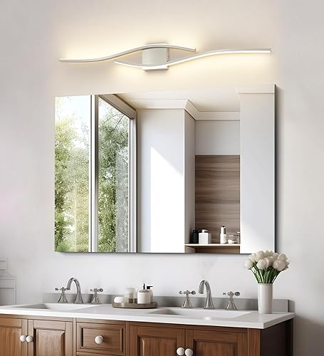 Miniatura 6 de Joossnwell Lámpara de tocador de níquel cepillado para lámparas de baño, modernas 5CCT regulables, barra de luces LED de baño de 39.37 pulgadas