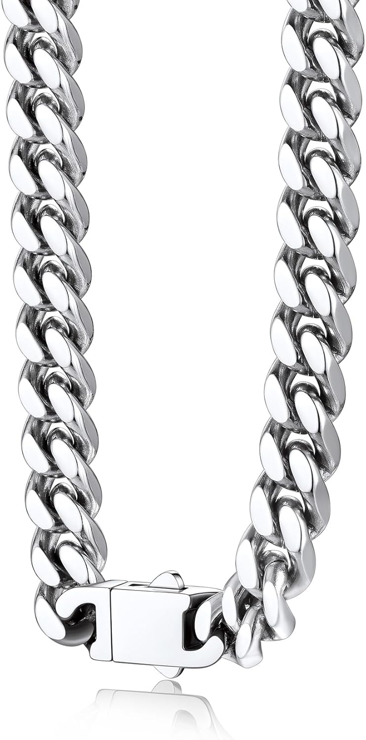 Bestyle Thick Stainless Steel Mens Cuban Link Chain, Black/Gold Chain for Men, No Tarnish & Durable Men Chain Necklace, 5/7/9/12mm Wide, 18"-30" Long, Gift Package