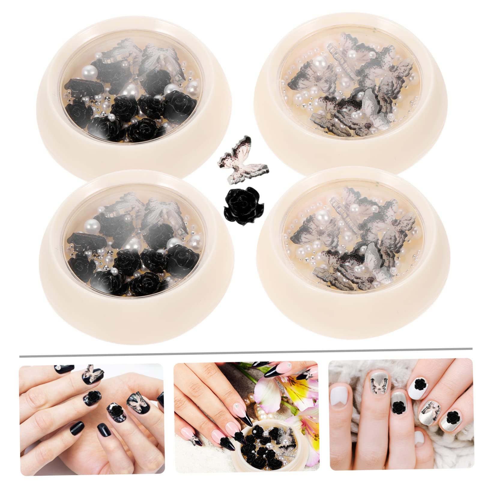 VICASKY 5 Set Shinestone Di Nera Arredamento Per Unghie Adesivo Cristalli Ciondolo Decorazioni Unghie Ciondoli Per Unghie Di Halloween Ciondoli Di Strass Resina 4 Scatole*5