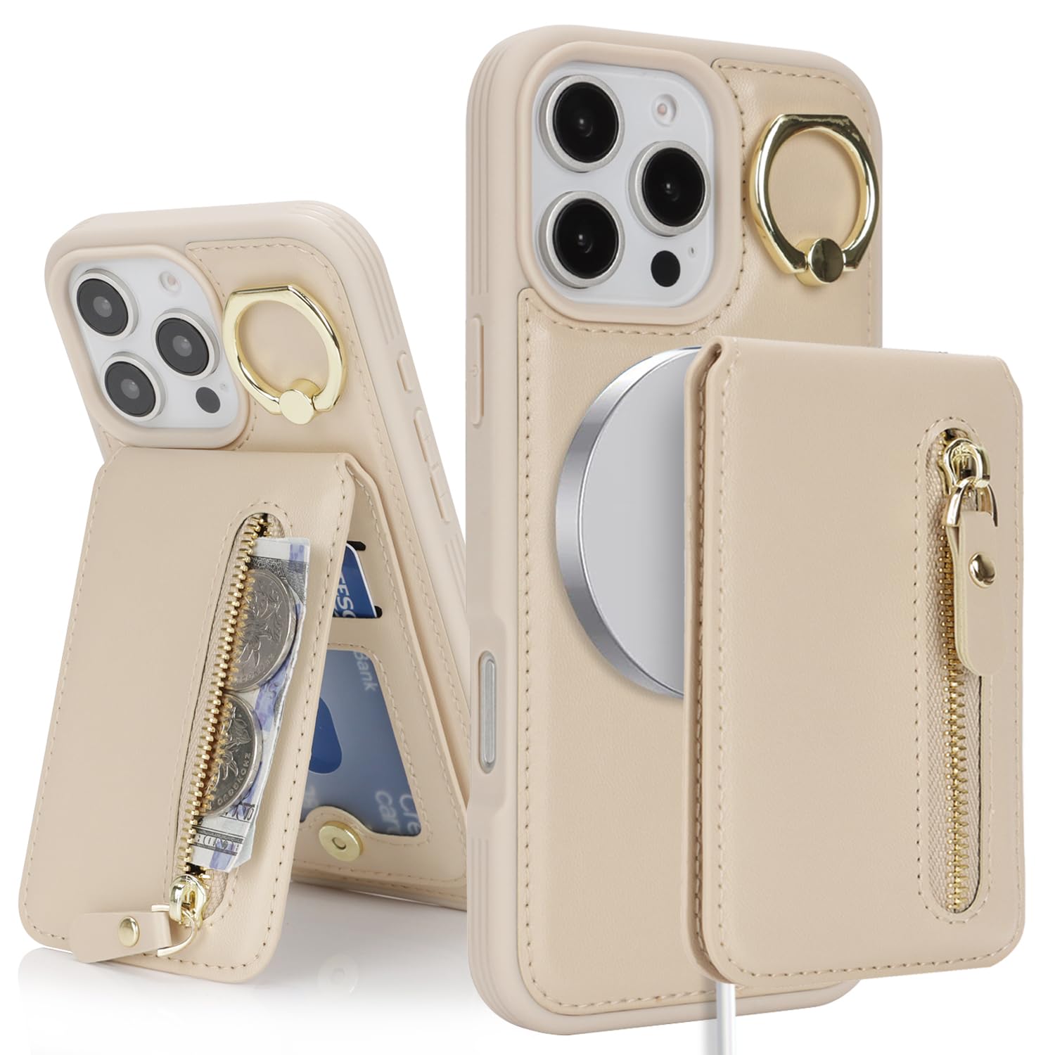 DEYHU for iPhone 16 Pro Max Phone case with Card Holder with Compatible magsafe Magnetic, Key Chain PU Leather Flip Kickstand Detachable 2-in-1 Wallet
