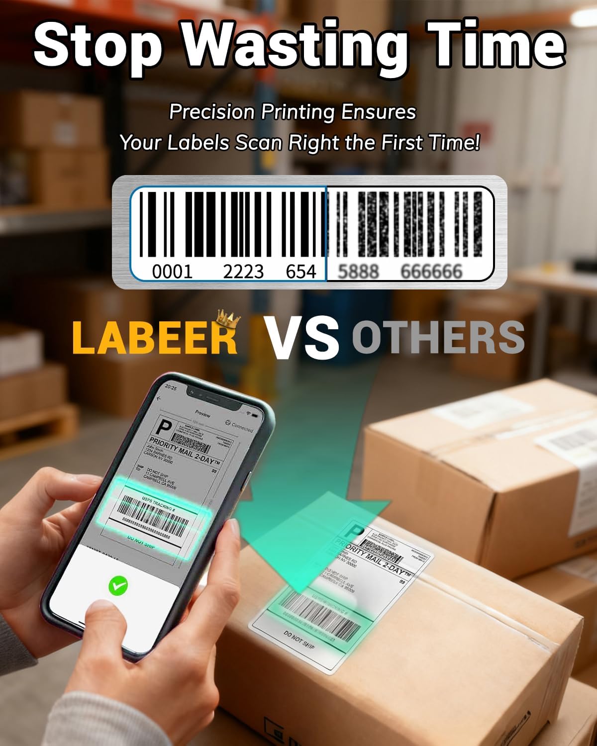 Labeer Bluetooth Thermal Shipping Label Printer, 4x6 Wireless Shipping Label Printer with Holder for Small Business, Compatible with iPhone, Android, Windows, Mac, Chromebook, USPS, Ebay, Shopify Black
