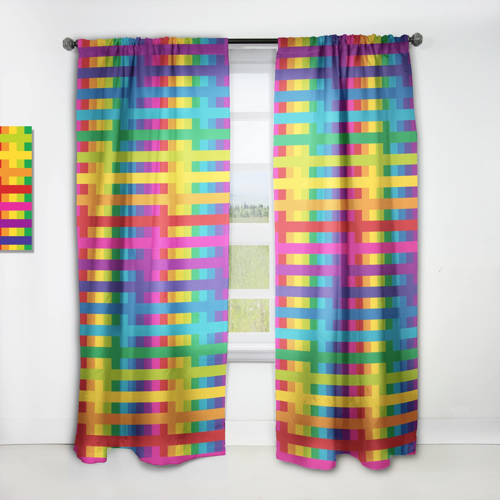 Rideaux géométriques multicolores au style graphique rétro épuré
