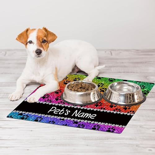 Miniatura 4 de Taikuri Alfombrillas personalizadas de piel sintética para comida y agua, antideslizante e impermeable para nombrefoto, tapete personalizado para