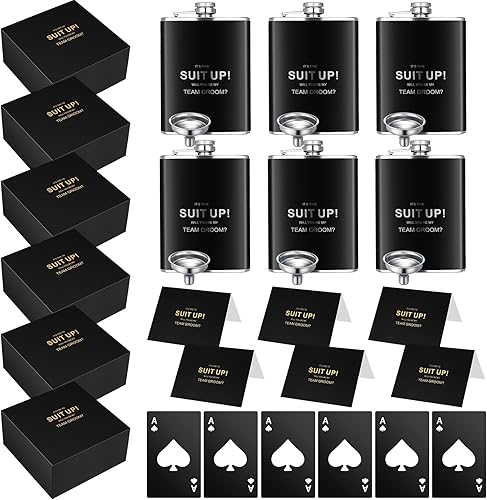 Skylety Juego de 36 piezas de regalos para padrinos de boda, 6 cajas de propuesta de padrinos de boda, frasco de acero inoxidable de 8 onzas, 6
