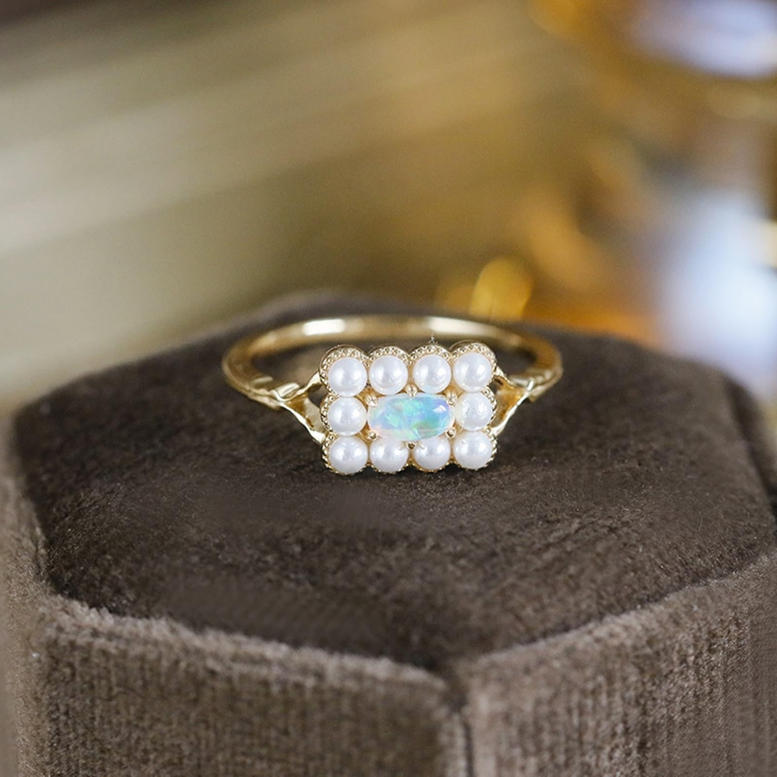 Anelli per partner in oro 9 K/14 K/18 K, con perla, forma vintage