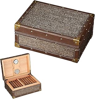 CHENGL Humidor da Tavolo per Sigari,Scatola Portasigari in Cedro,Design a Tenuta Stagna con Vassoio e Divisorio Regolabile, Igrometro in Vetro e Umidificatore Rettangolare,Contiene 50 Sigari