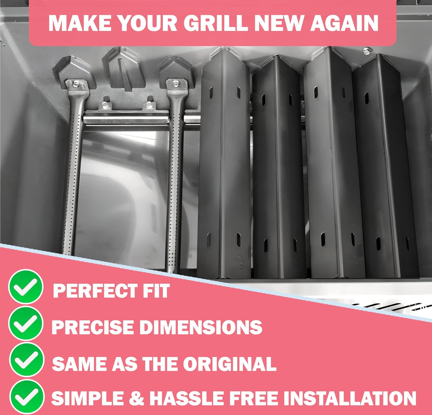 Grill Parts for Napoleon Prestige 500 P500RSIBPSS-3, Napoleon Rogue 525 Series Replacement Grill Parts, Napoleon Grill Heat Plates & Grill Burners Set (7-Pack 16.1" Sear Plates & 4-Pack 17" Burners)